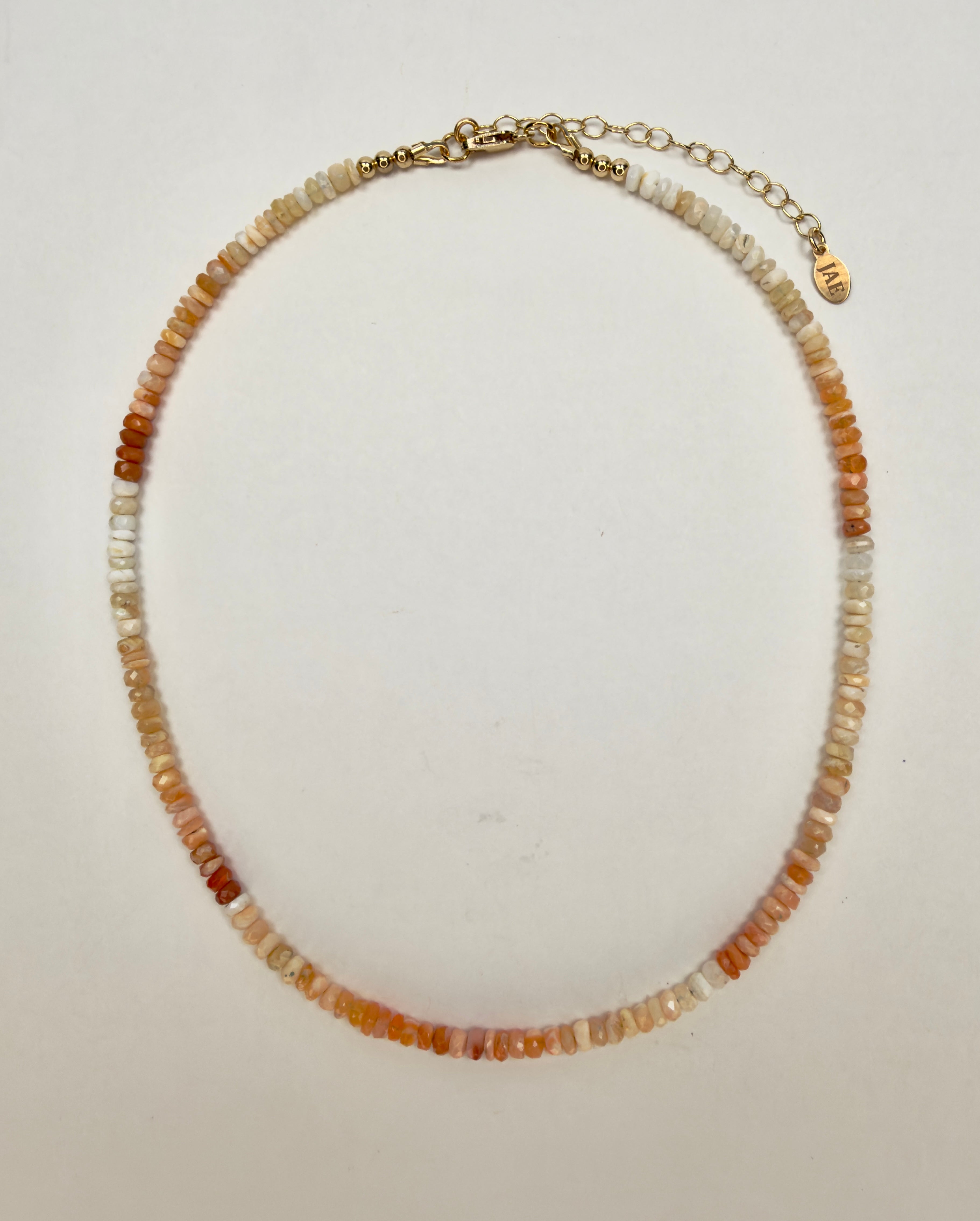The Kidman - Light Fire Opal Beaded Necklace, Adjustable 14-1/2" to 16-1/2" Inches in Length