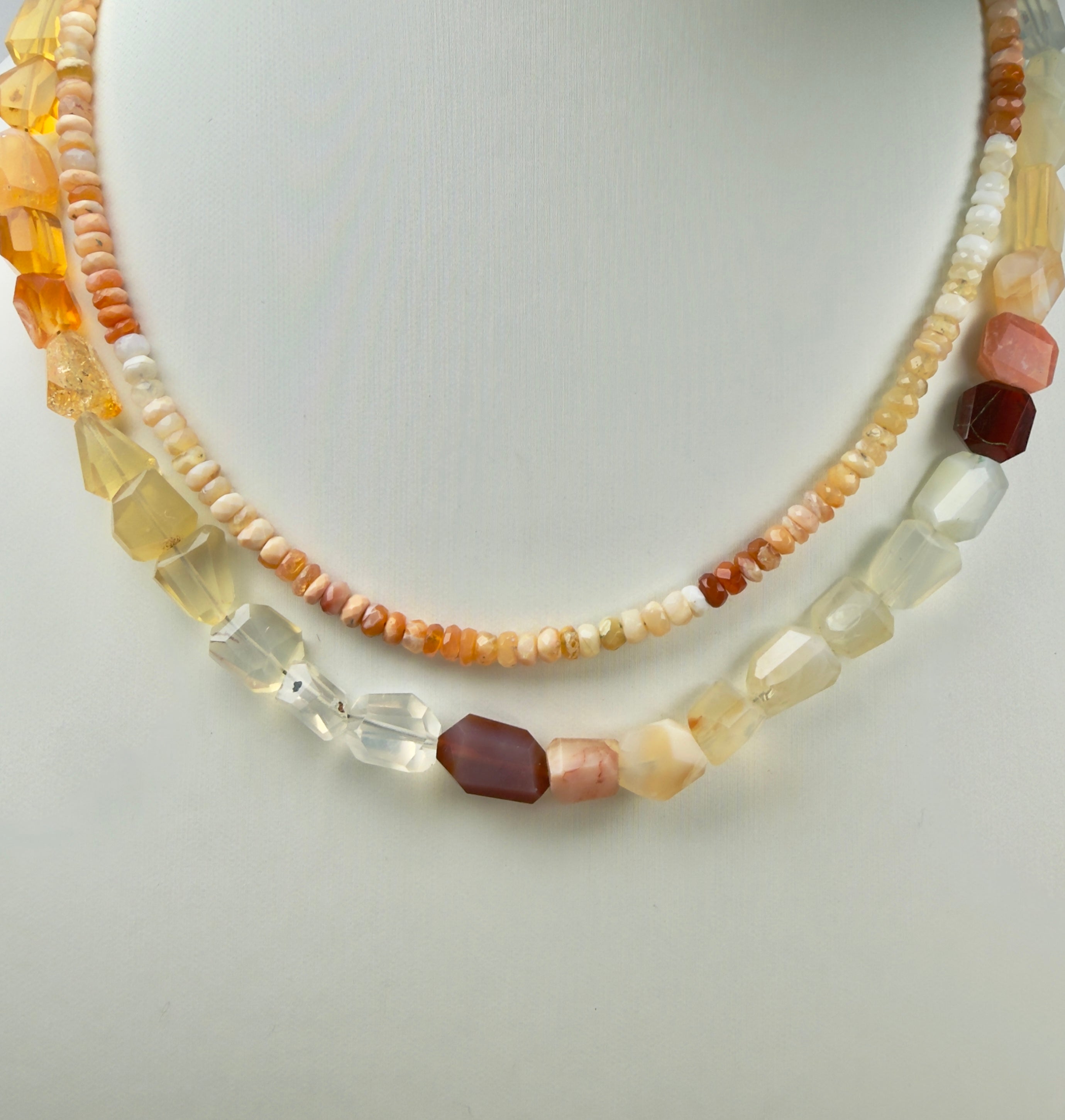 The Kidman - Light Fire Opal Beaded Necklace, Adjustable 14-1/2" to 16-1/2" Inches in Length