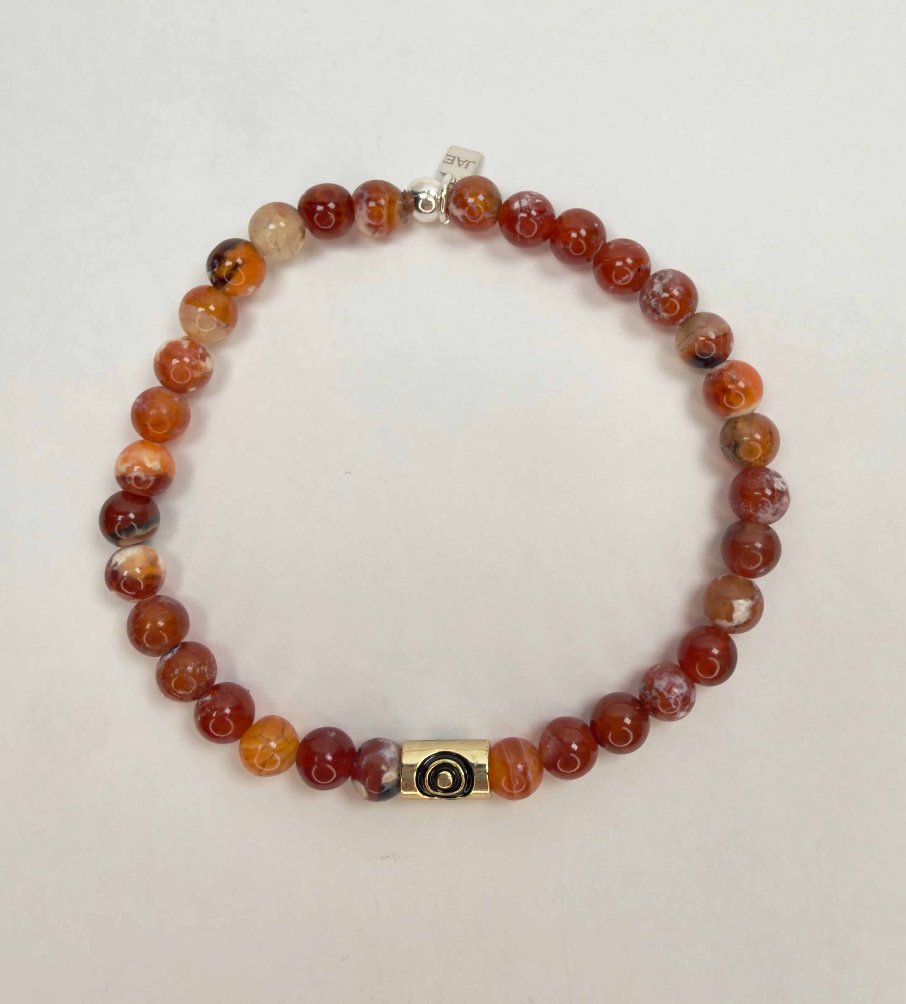 The Sutherland - Fire Crackle Agate and Gold Bullseye Accent Beaded Bracelet