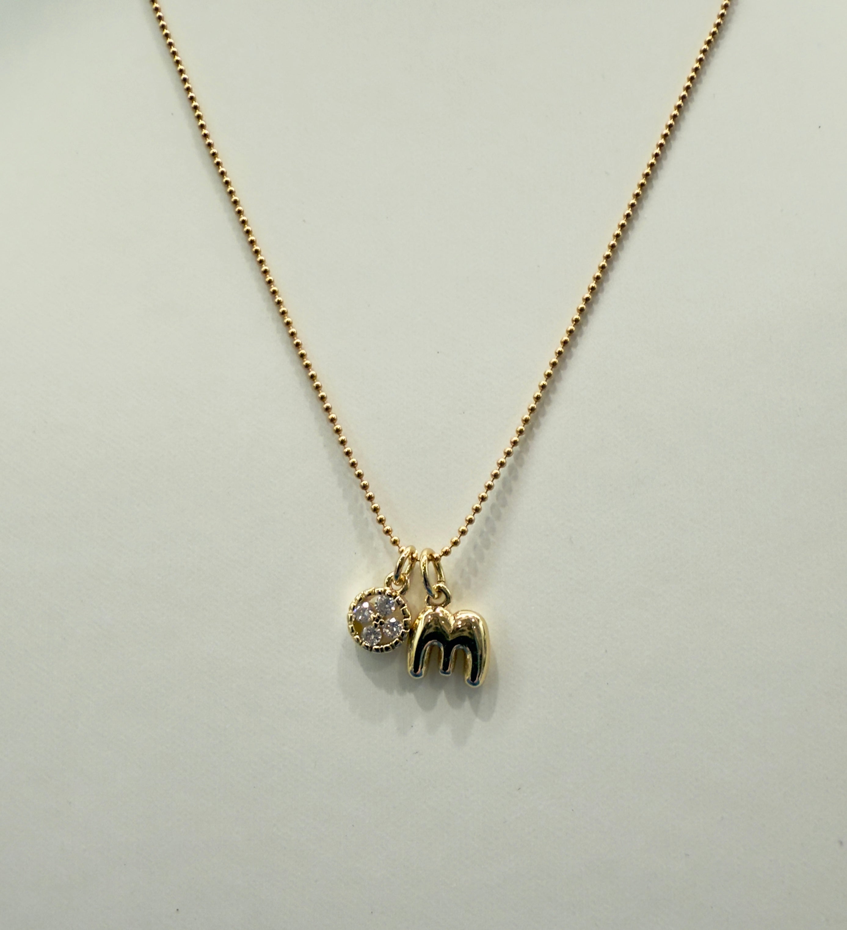 Customized - BW, Puff Initial Necklace Customized with Charms
