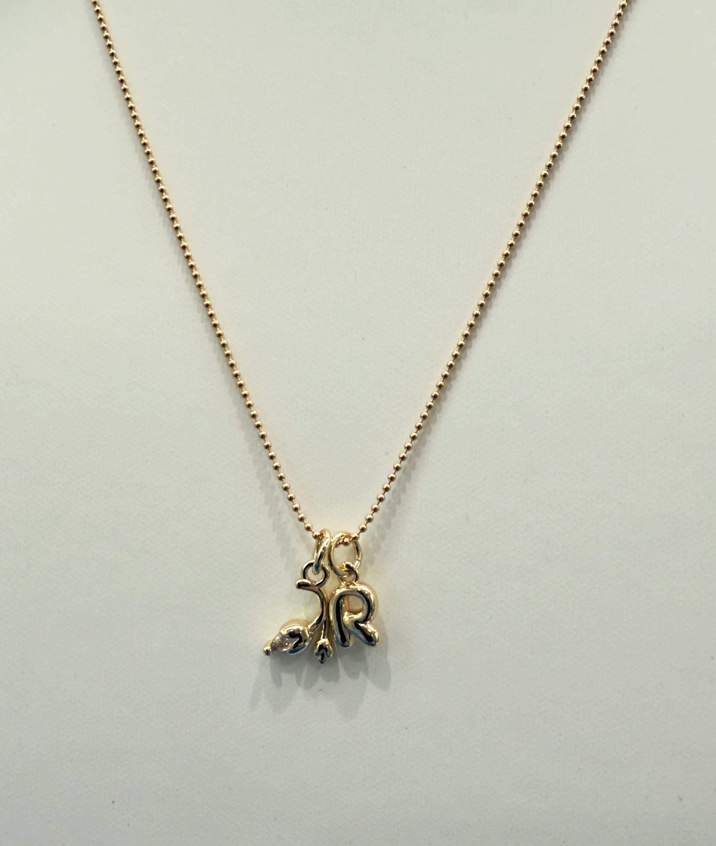 Customized - BW, Puff Initial Necklace Customized with Charms