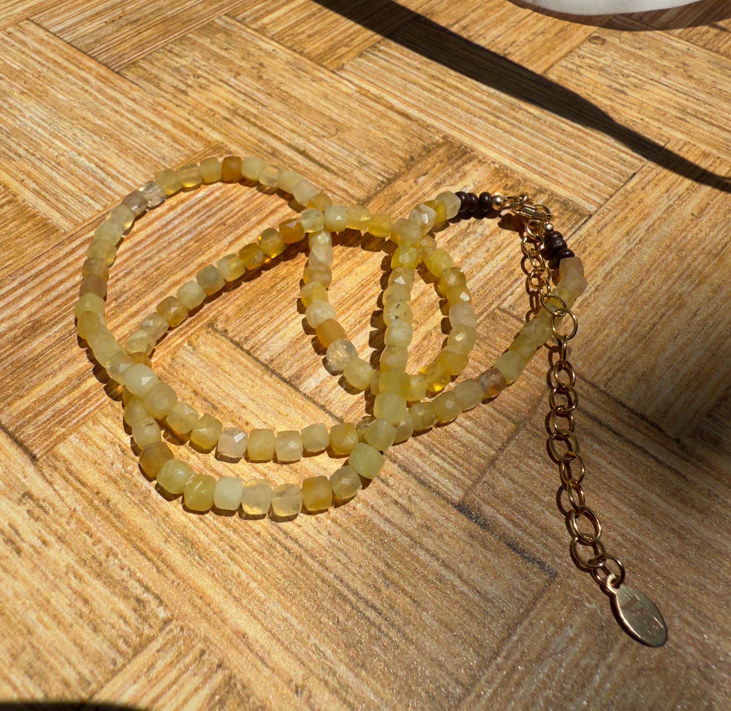 Citrine Faceted Cube Beaded Necklace