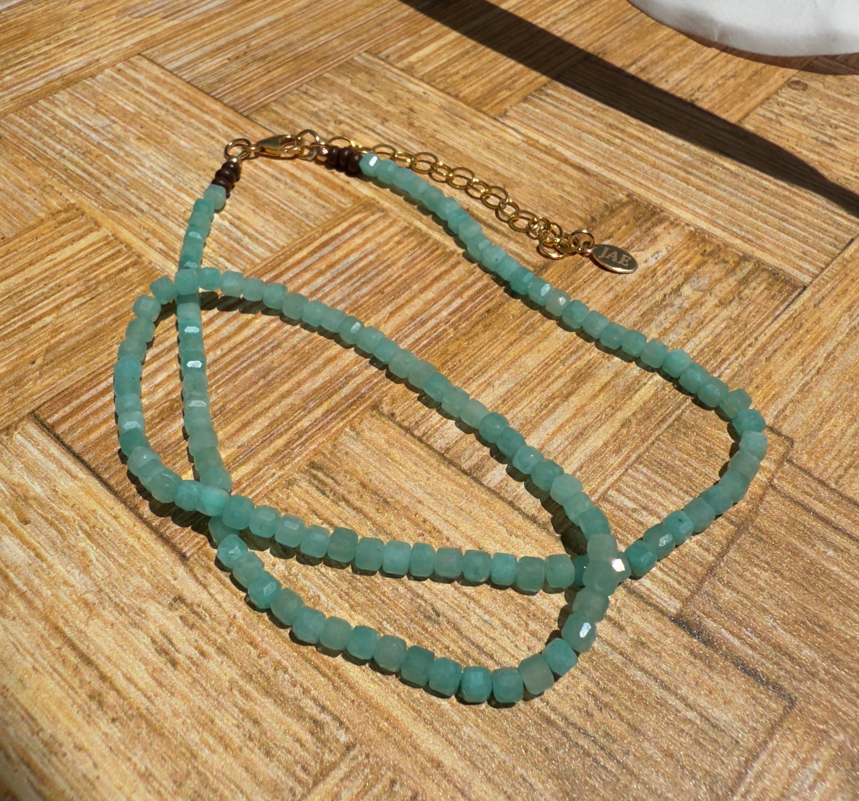 Amazonite Faceted Cube Beaded Necklace