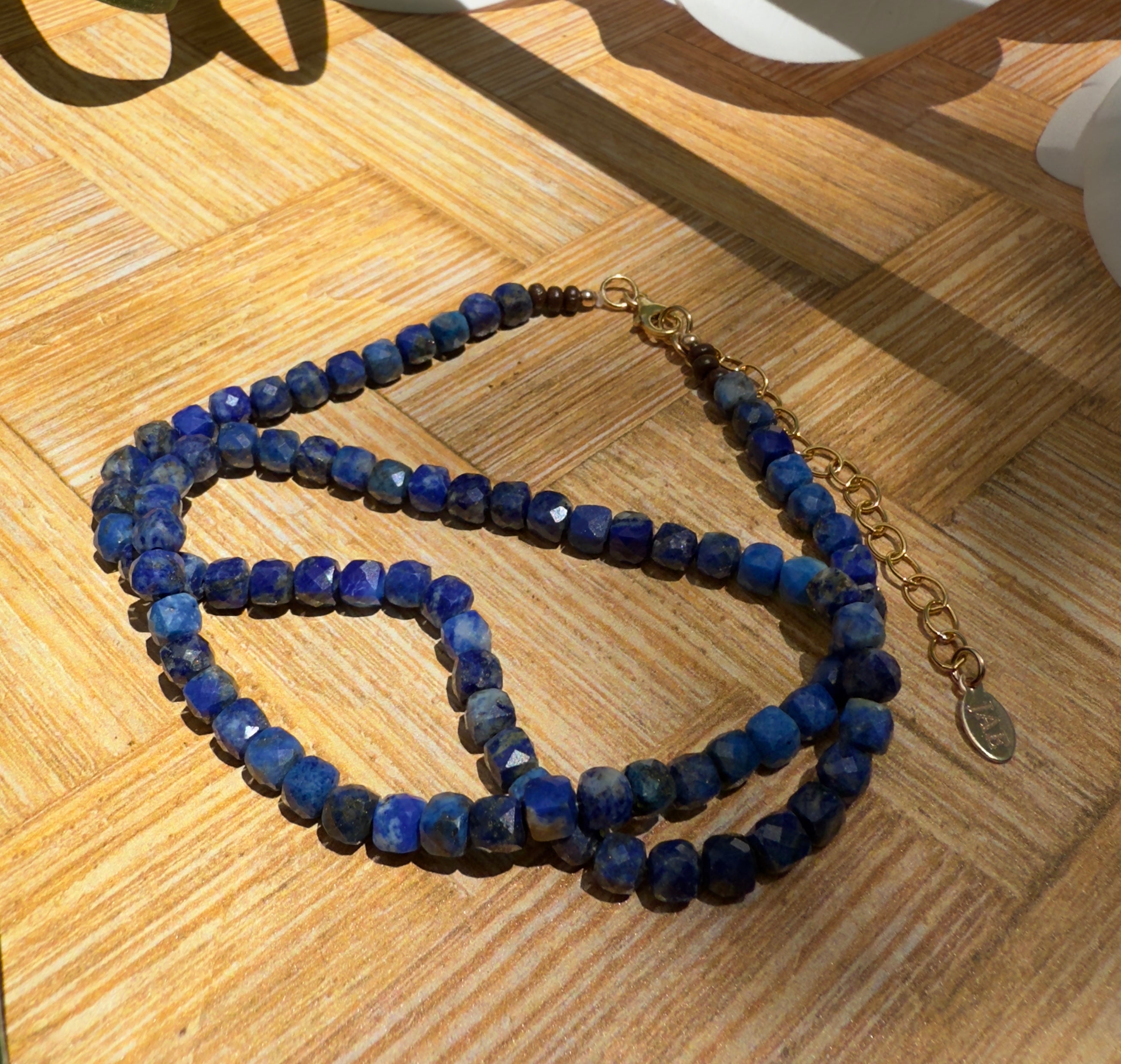 Lapis Lazuli Faceted Cube Beaded Necklace