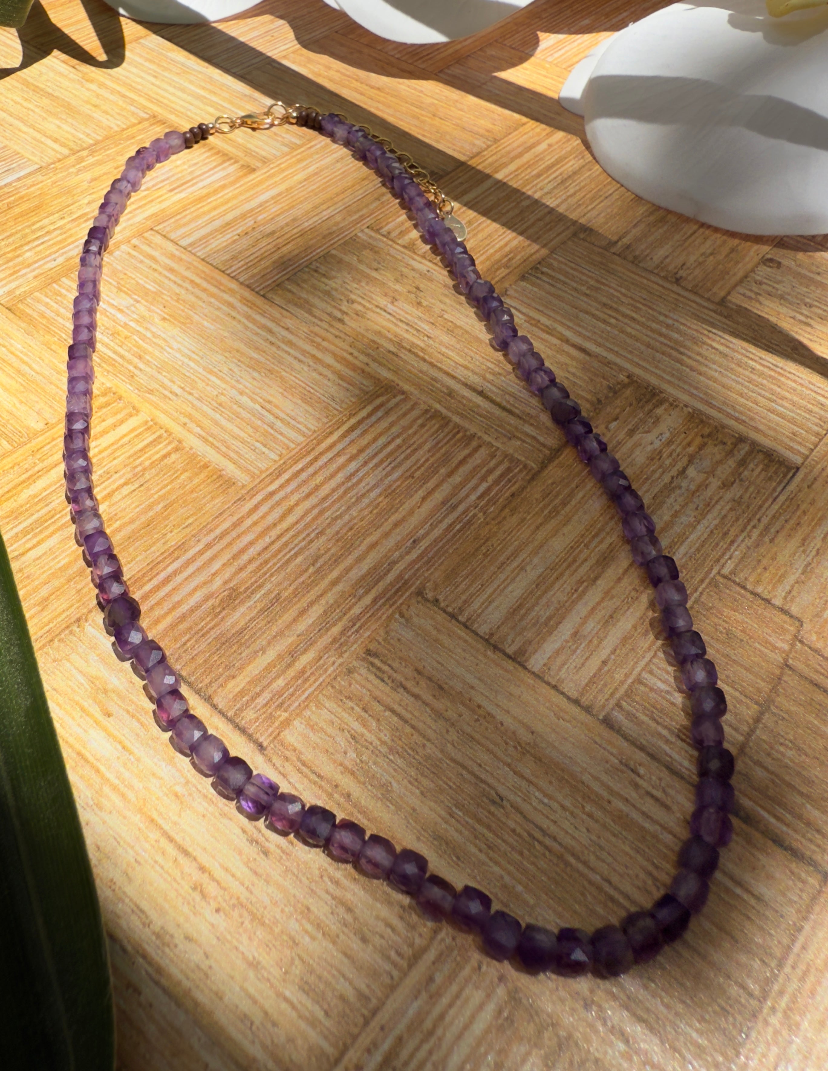 Amethyst Faceted Cube Beaded Necklace