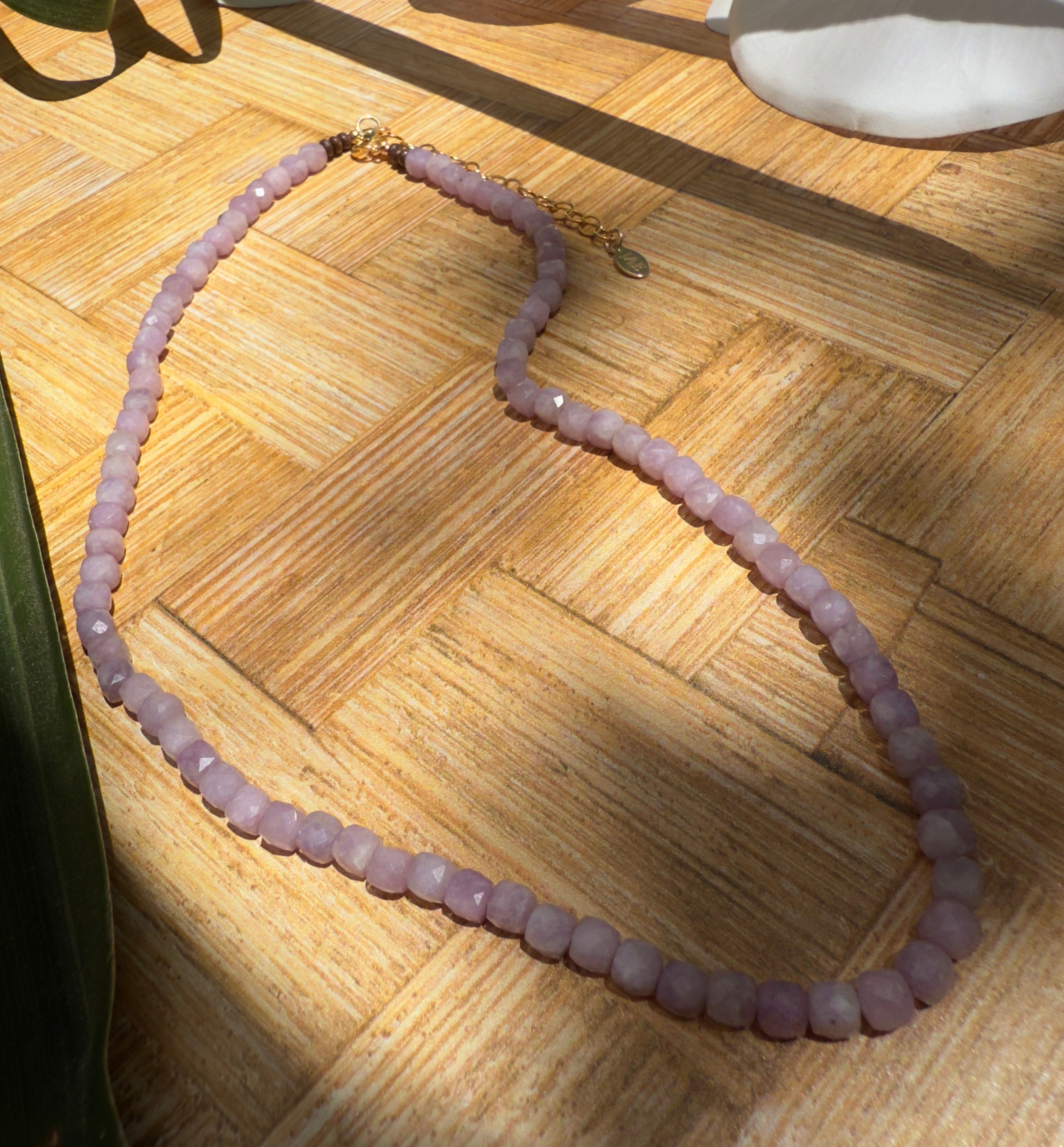 Kunzite Faceted Cube Beaded Necklace