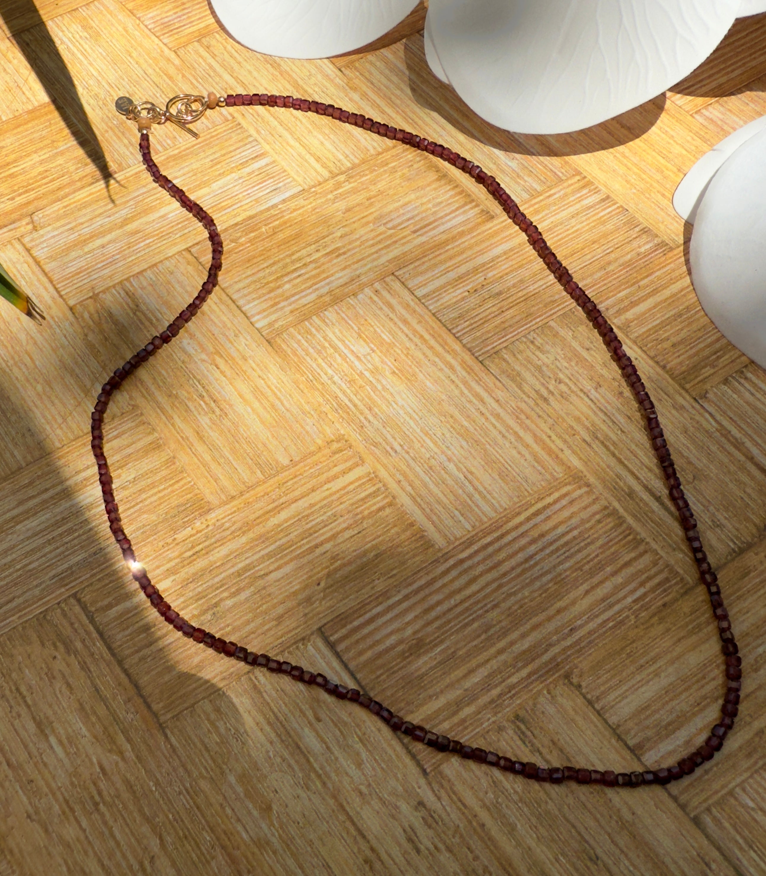 Garnet Faceted Cube Beaded Necklace with Toggle Clasp