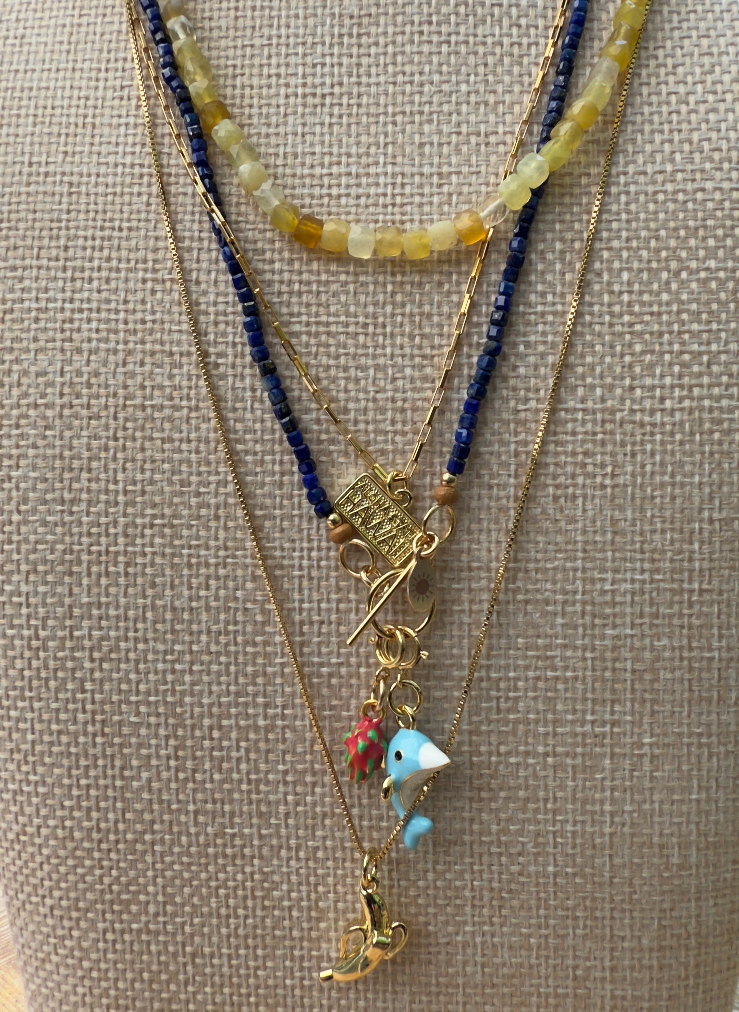 Lapis Lazuli Faceted Cube Beaded Necklace with Toggle Clasp