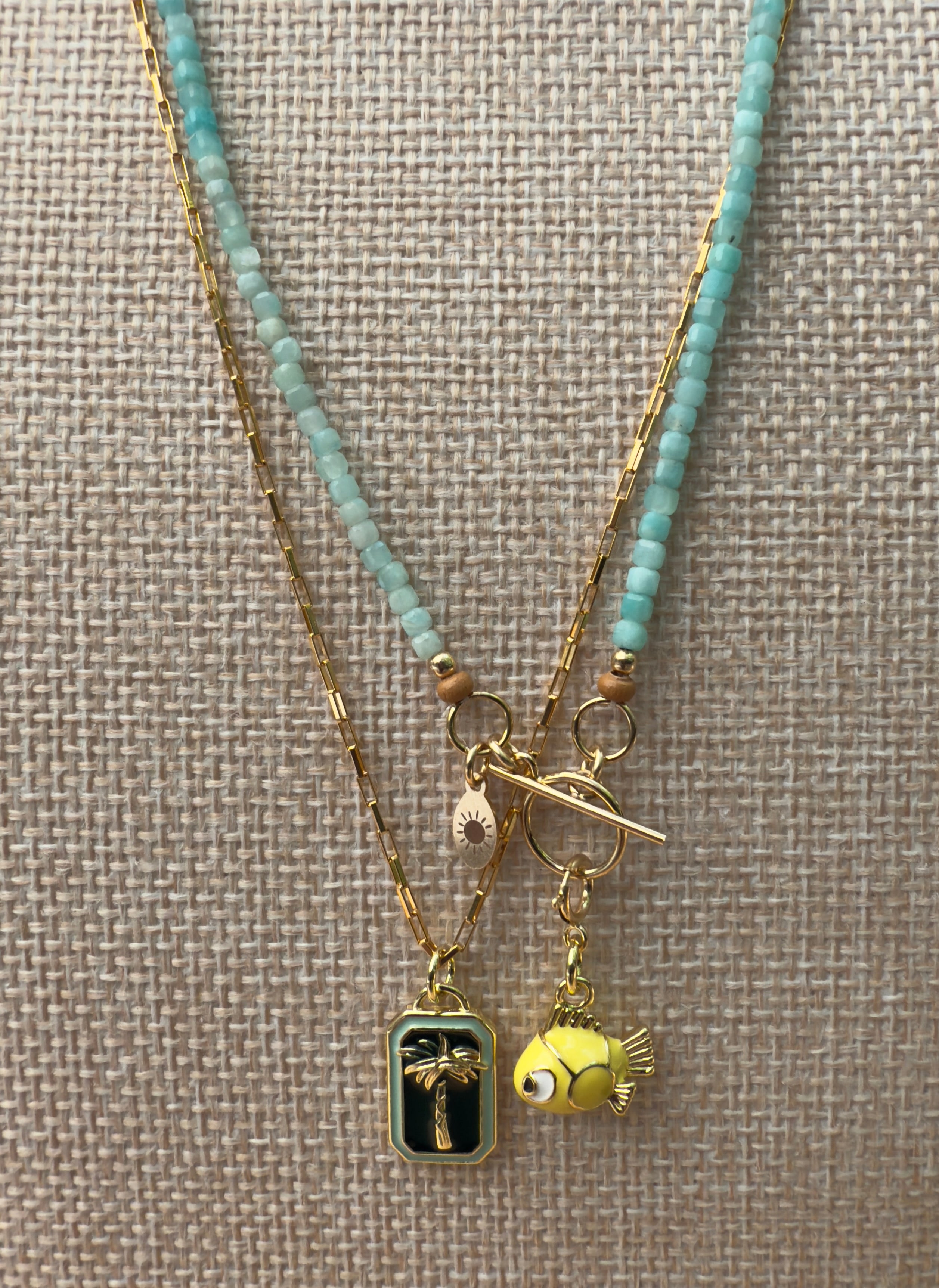 Amazonite Faceted Cube Beaded Necklace with Toggle Clasp