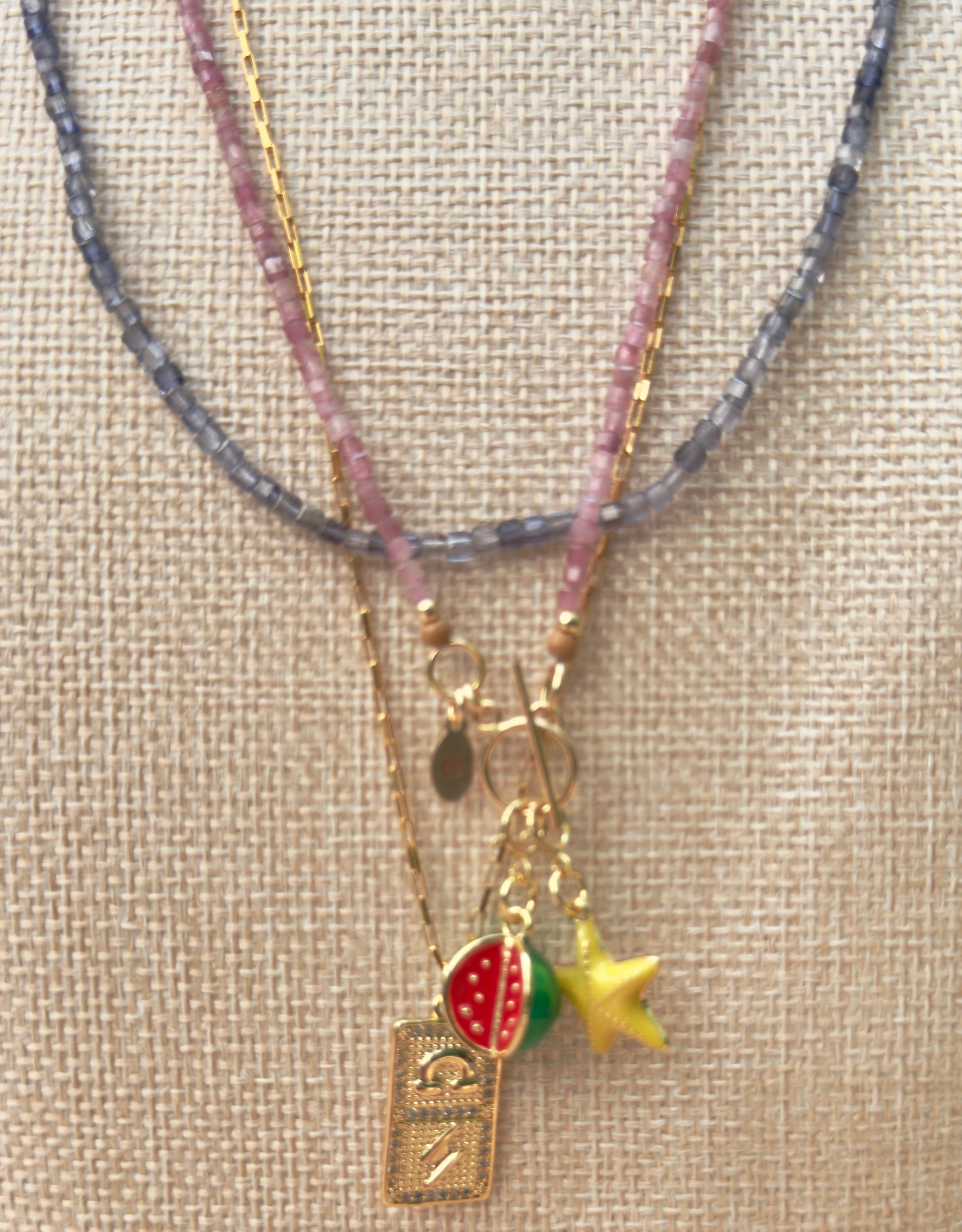 Iolite Faceted Cube Beaded Necklace with Toggle Clasp