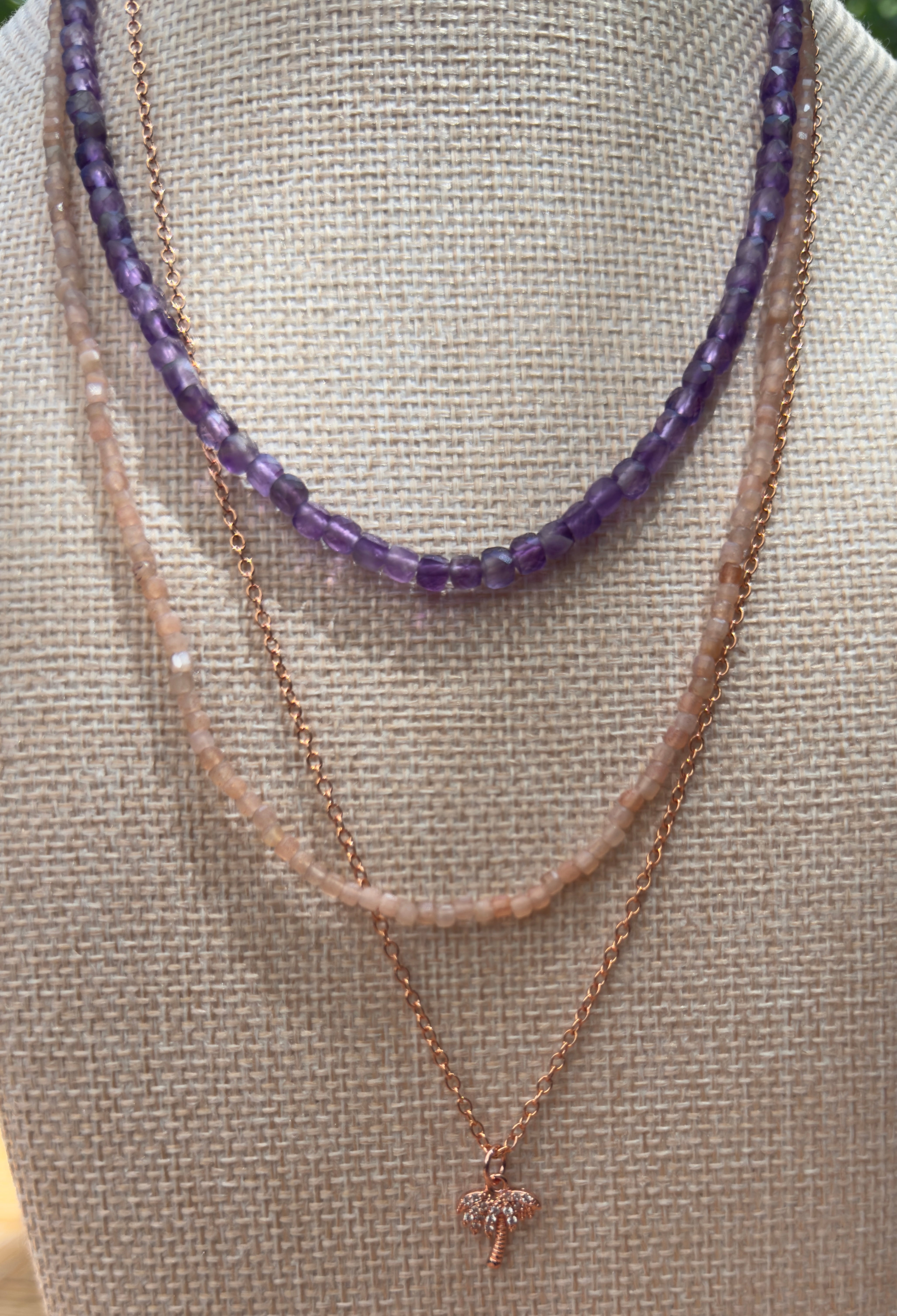 Peach Moonstone Faceted Cube Necklace with Toggle Clasp