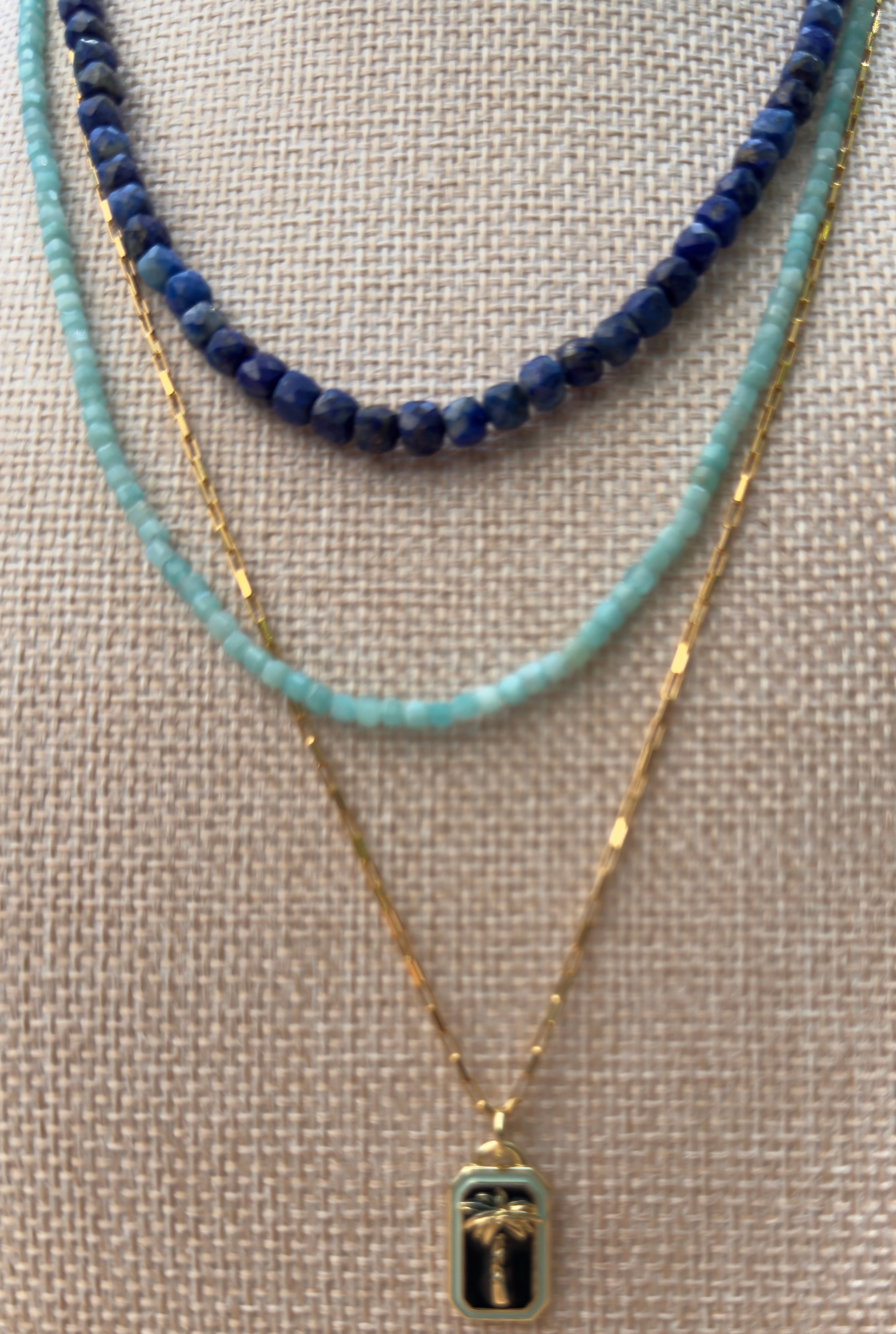 Amazonite Faceted Cube Beaded Necklace with Toggle Clasp