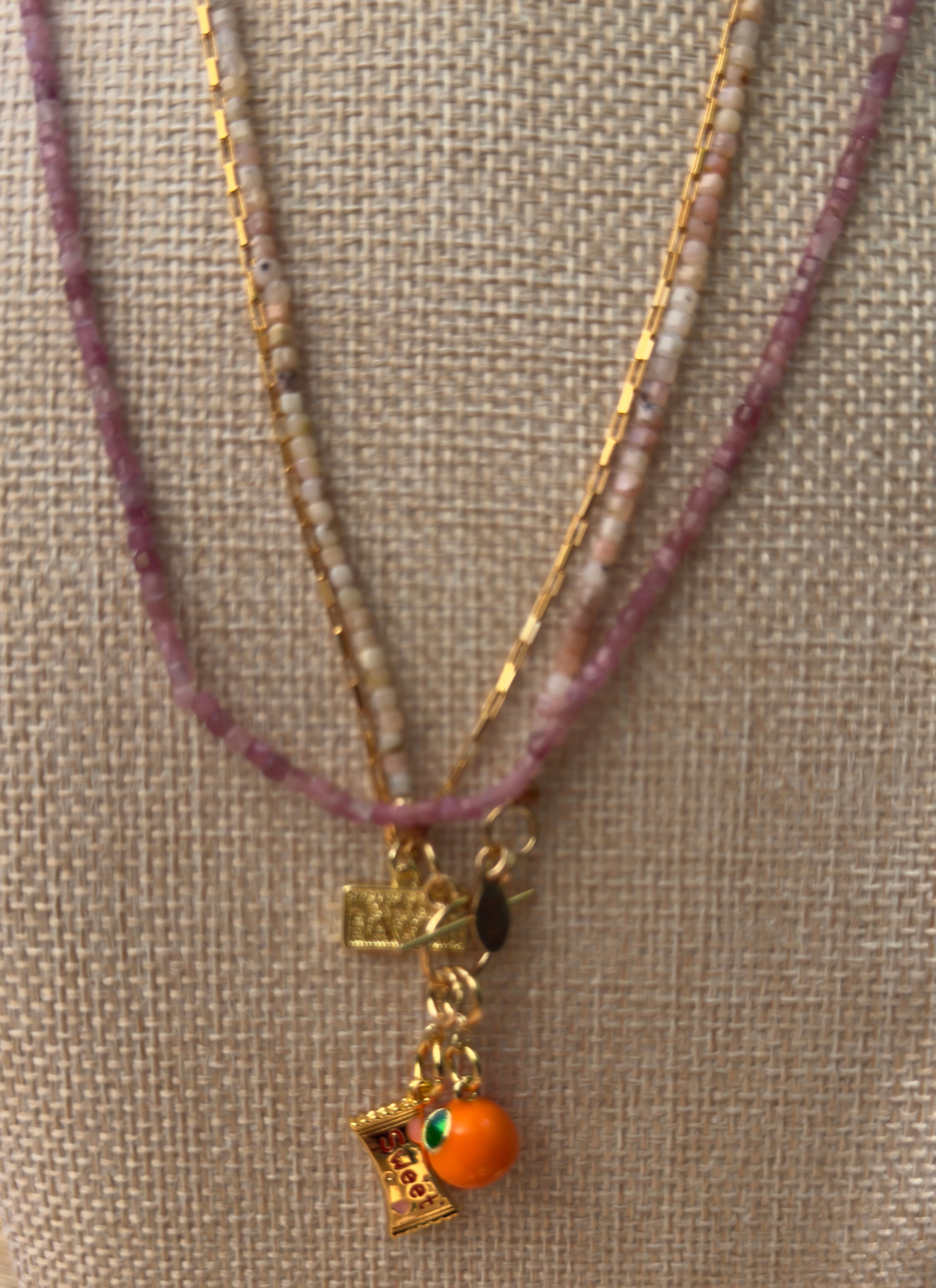 Pink Opal Faceted Cube Necklace with Toggle Clasp