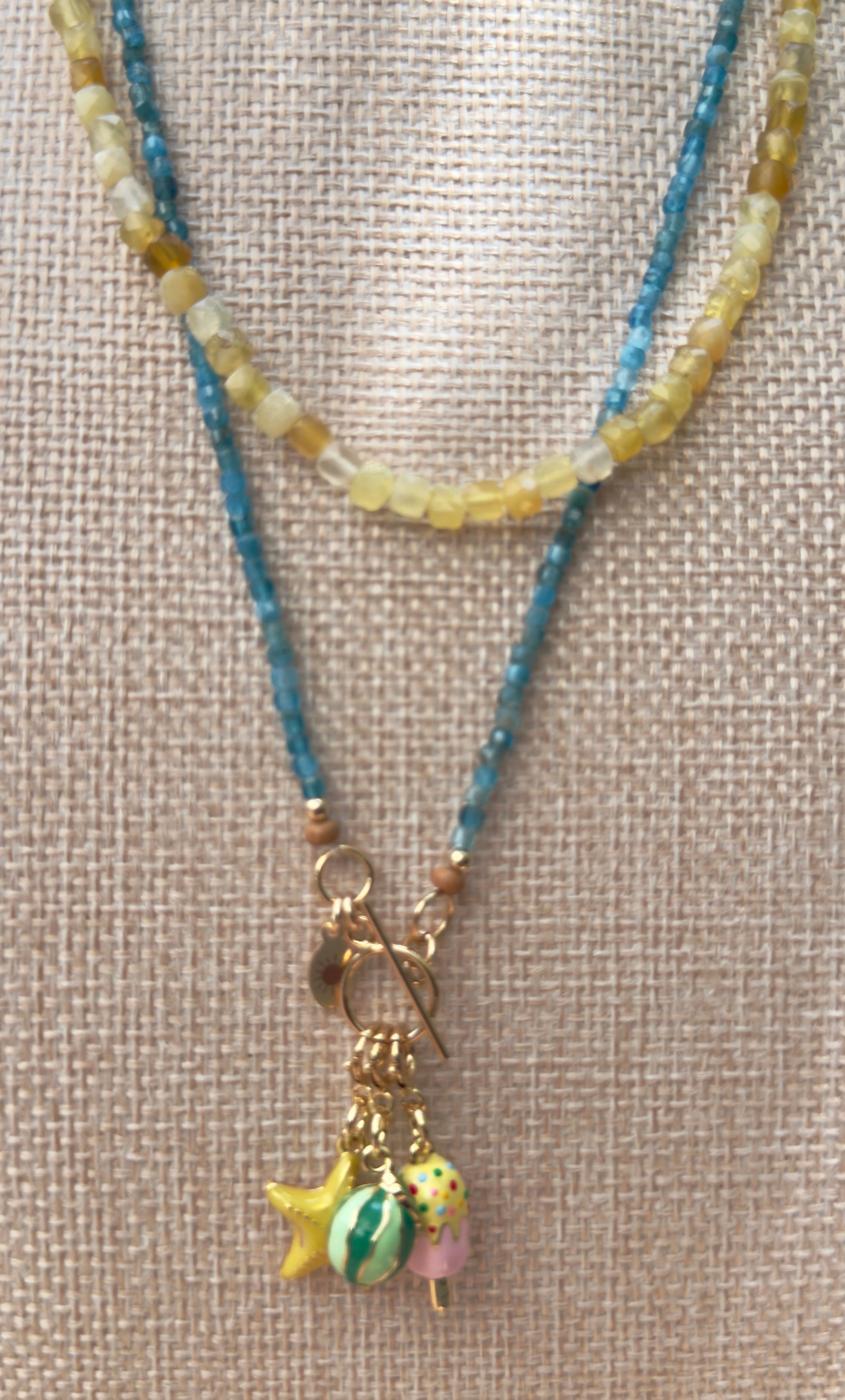 Apatite Faceted Cube Beaded Necklace with Toggle Clasp