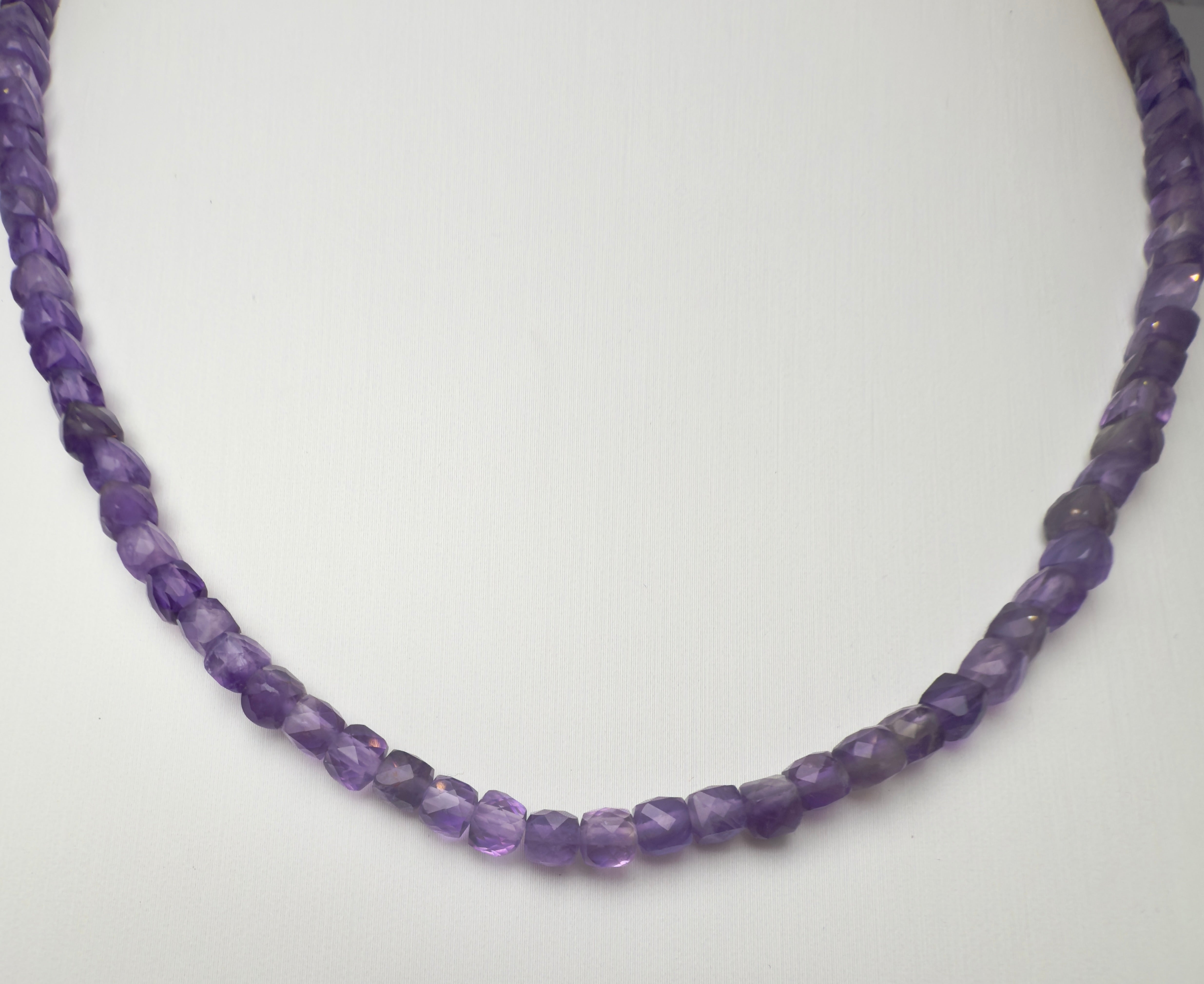 Amethyst Faceted Cube Beaded Necklace
