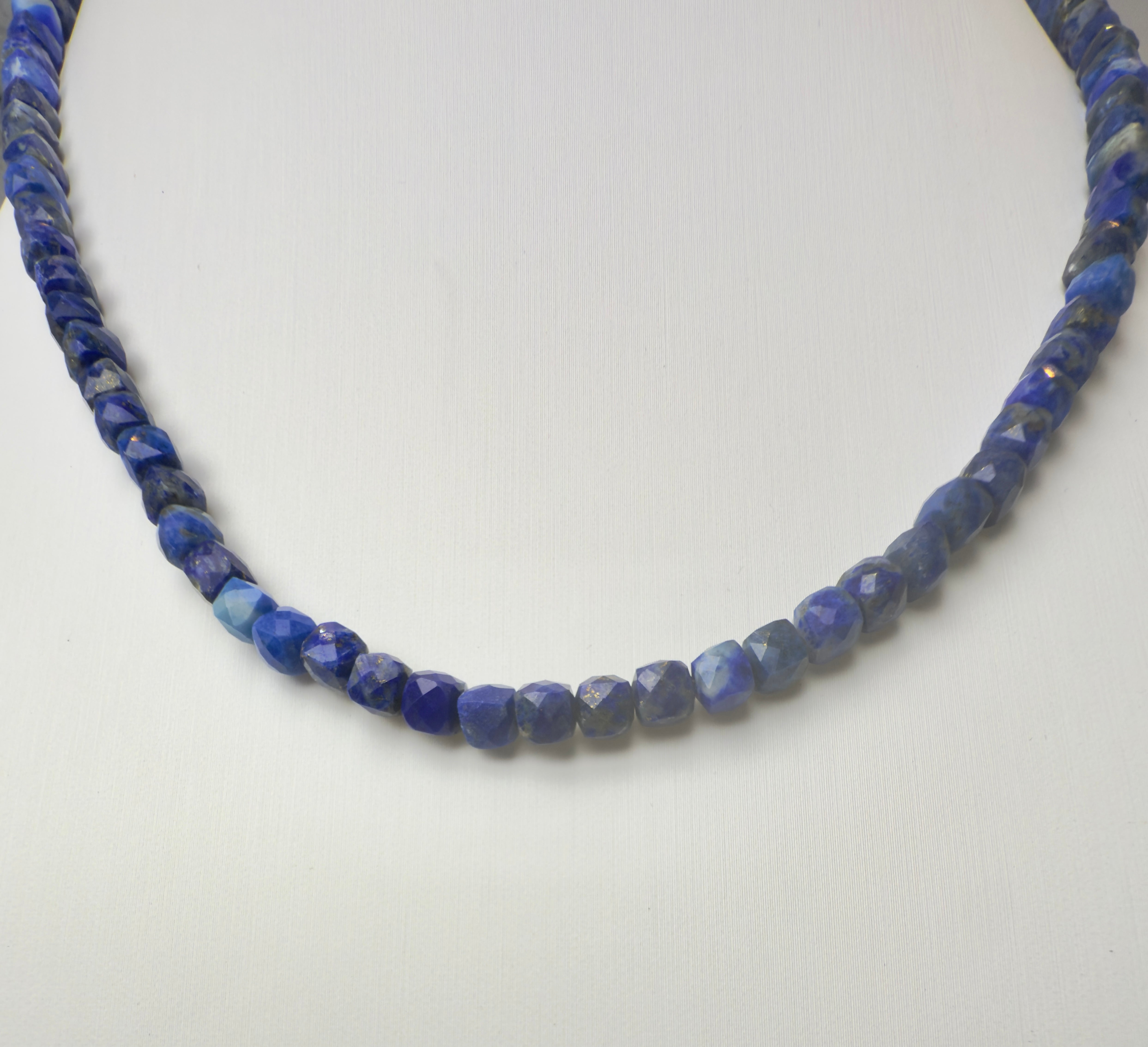 Lapis Lazuli Faceted Cube Beaded Necklace