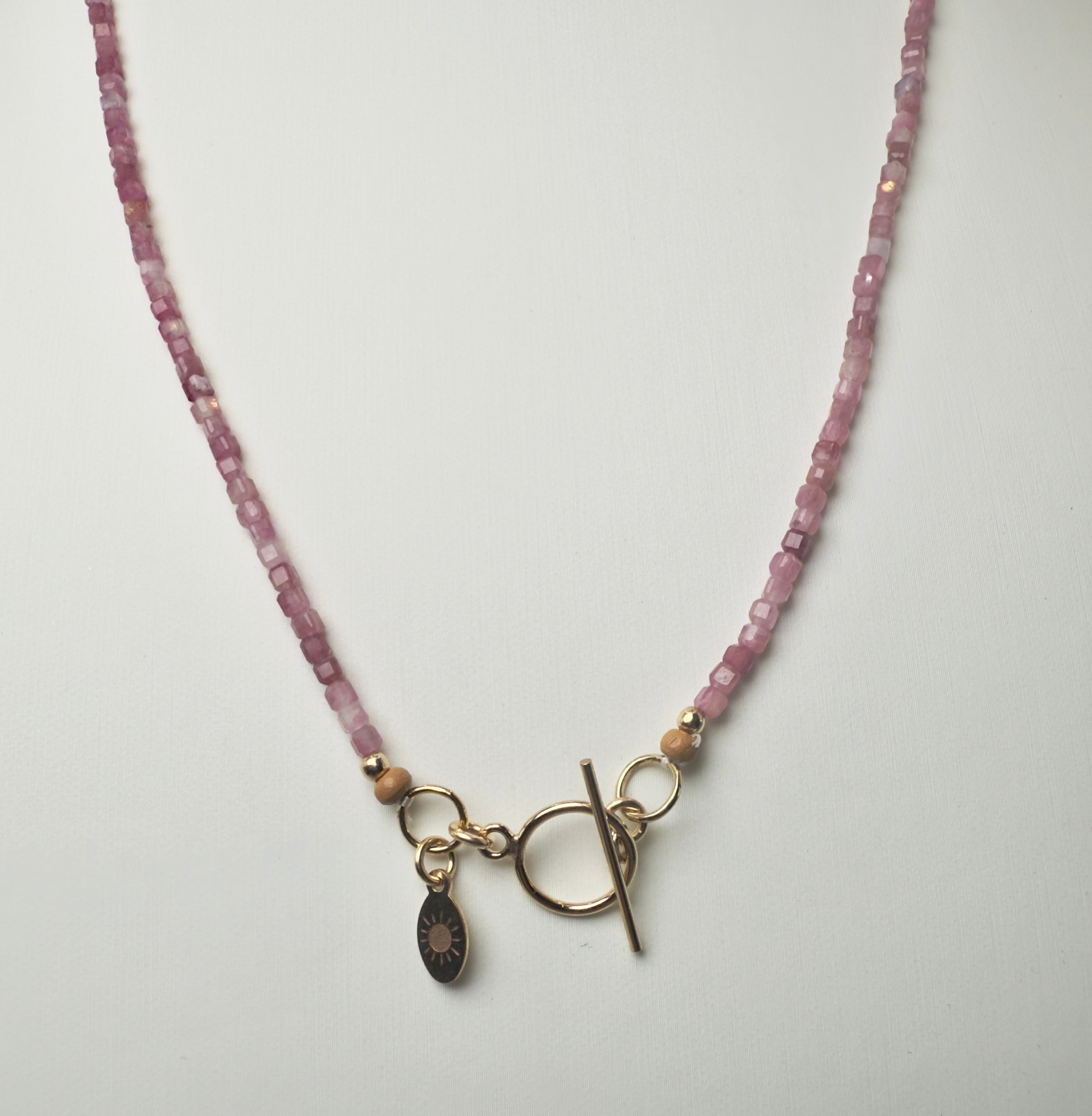 Pink Tourmaline Faceted Cube Beaded Necklace with Toggle Clasp