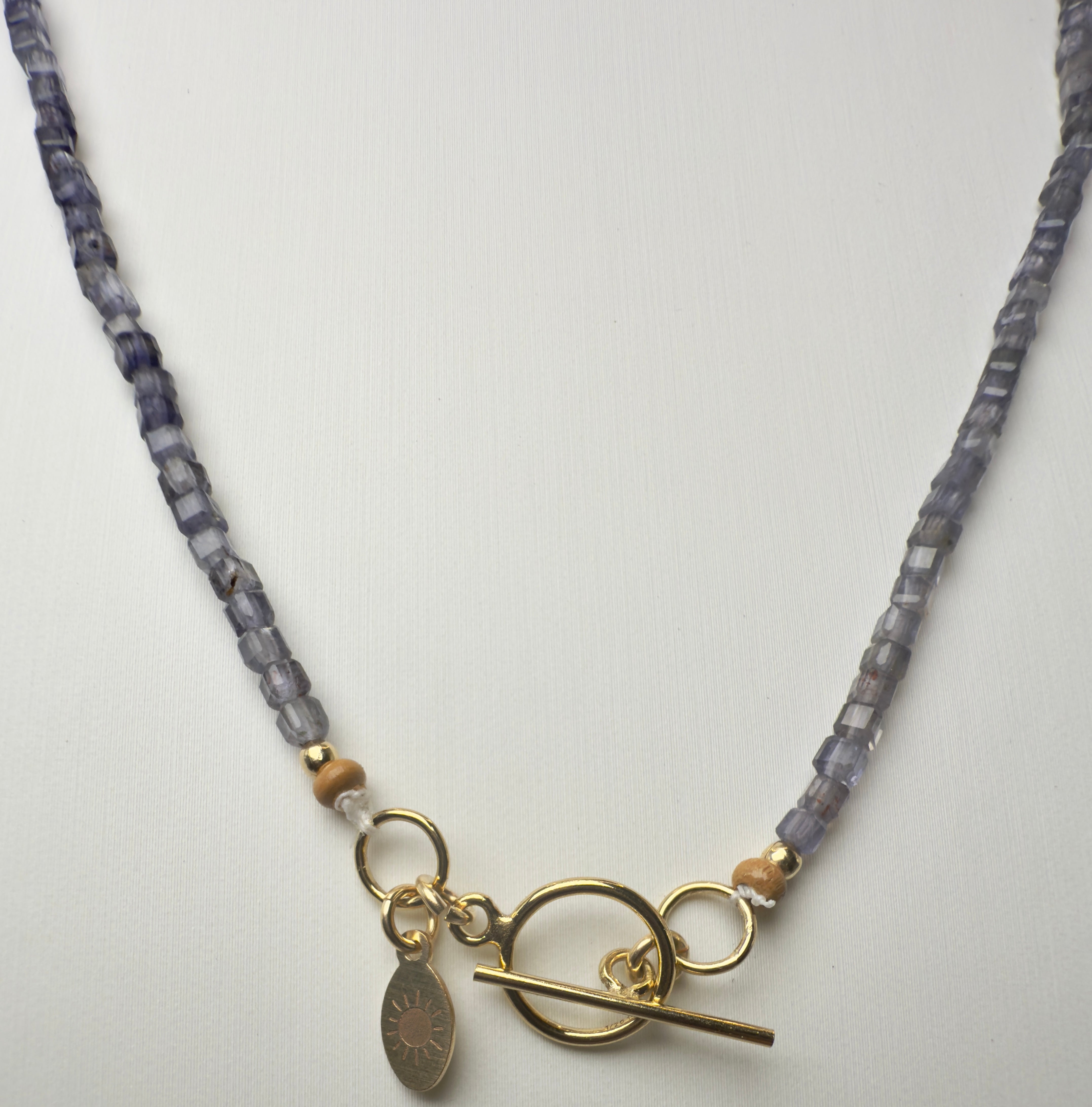 Iolite Faceted Cube Beaded Necklace with Toggle Clasp