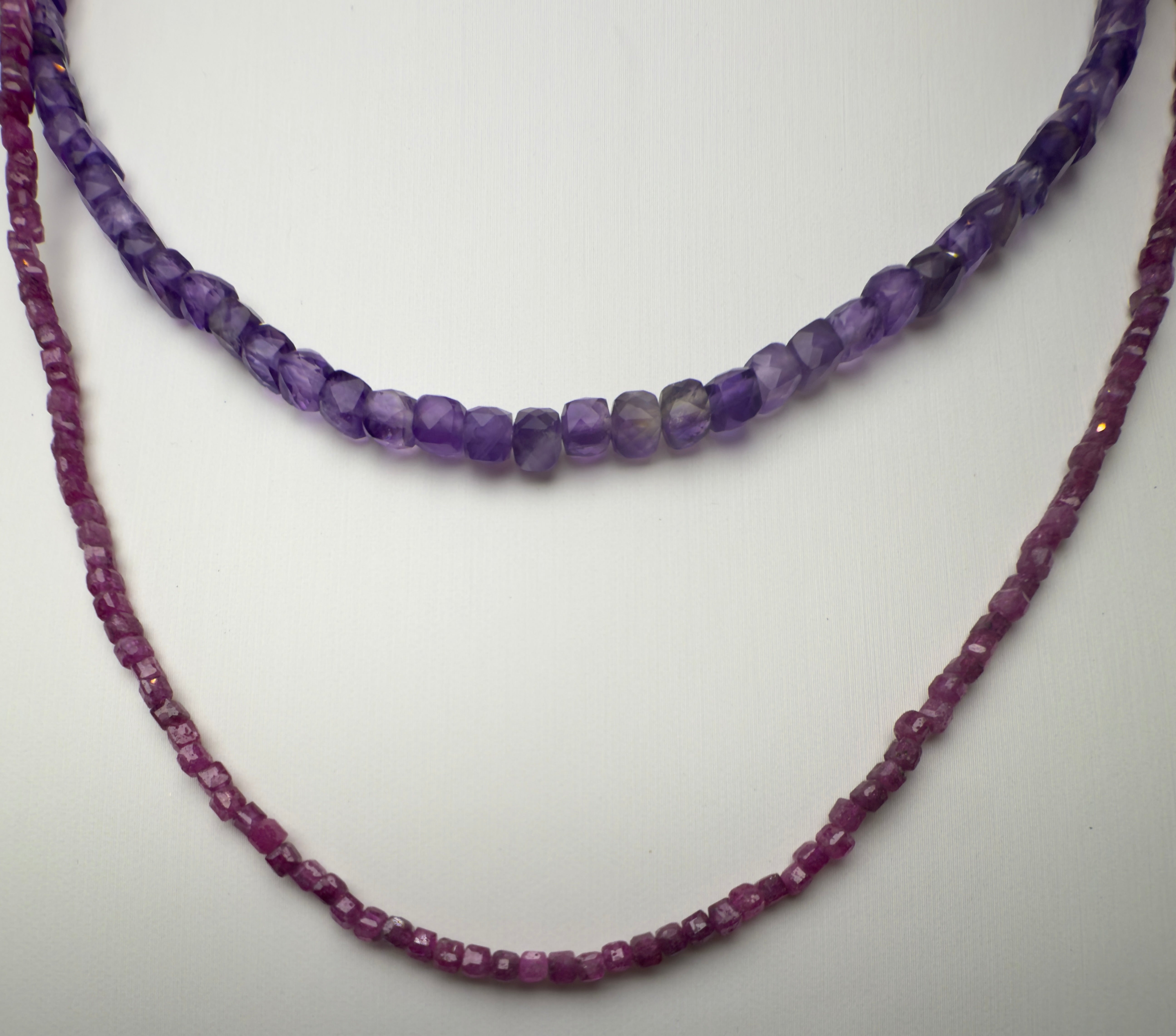 Ruby Faceted Cube Beaded Necklace with Toggle Clasp