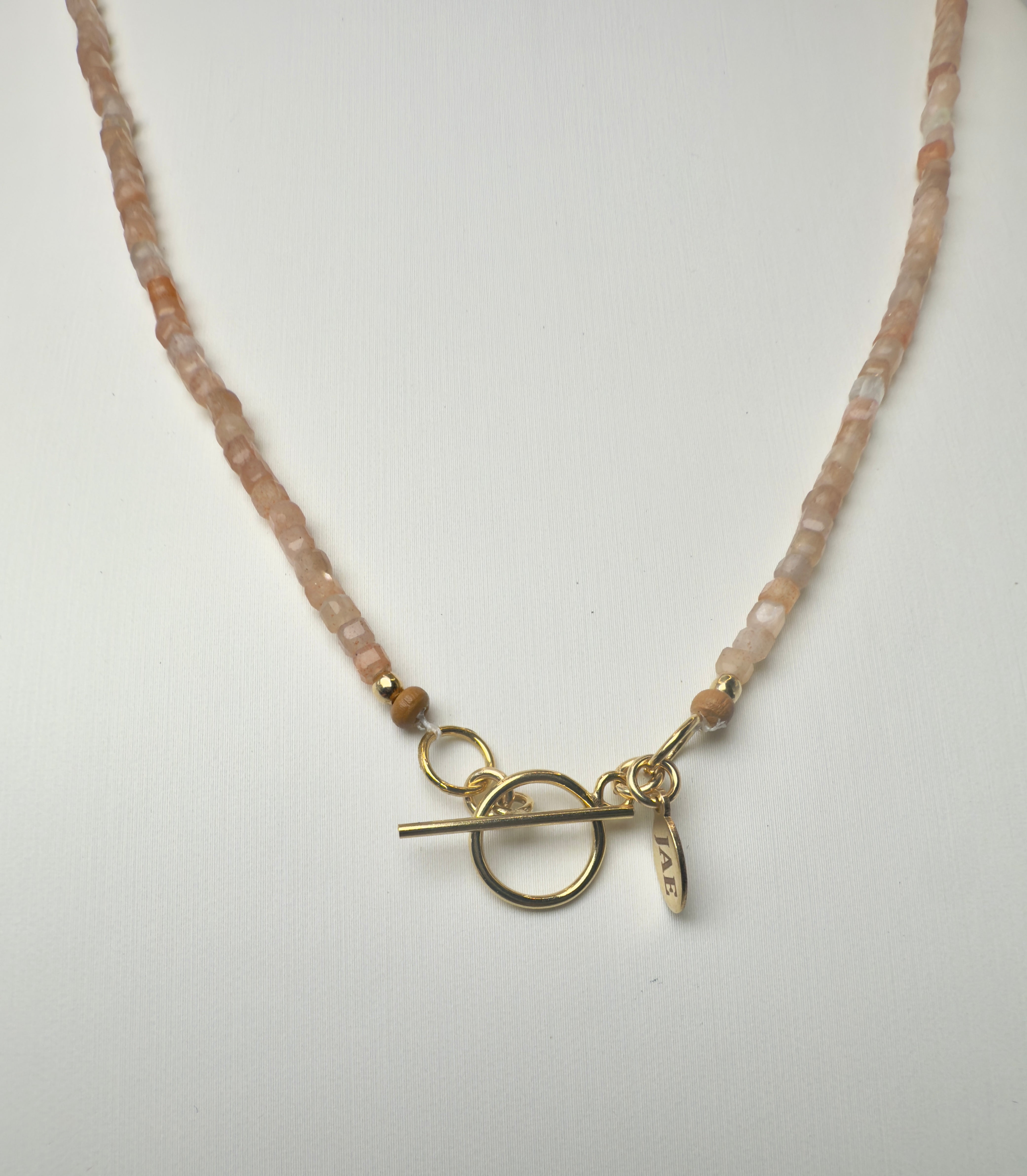 Peach Moonstone Faceted Cube Necklace with Toggle Clasp