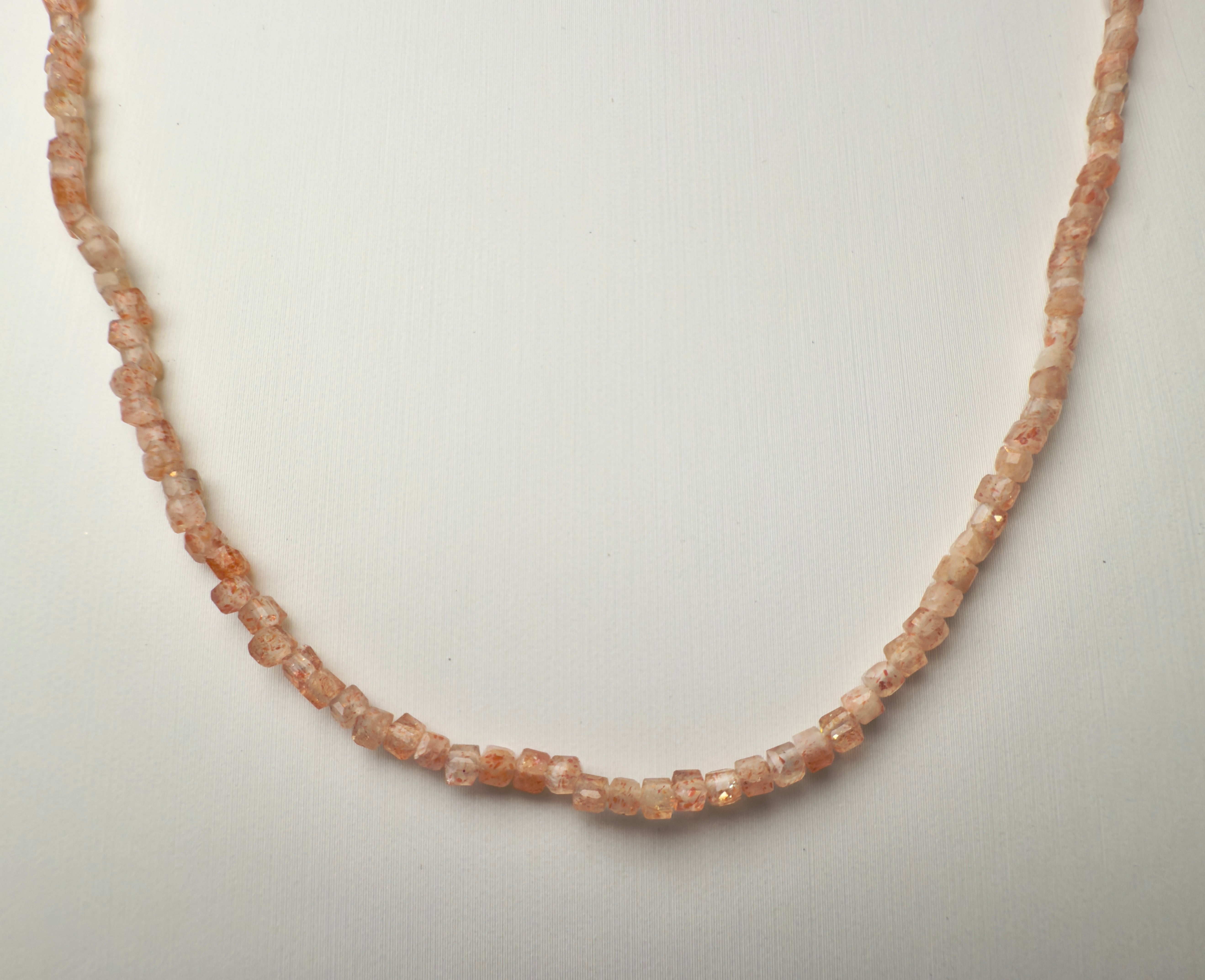 Sunstone Faceted Cube Beaded Necklace with Toggle Clasp