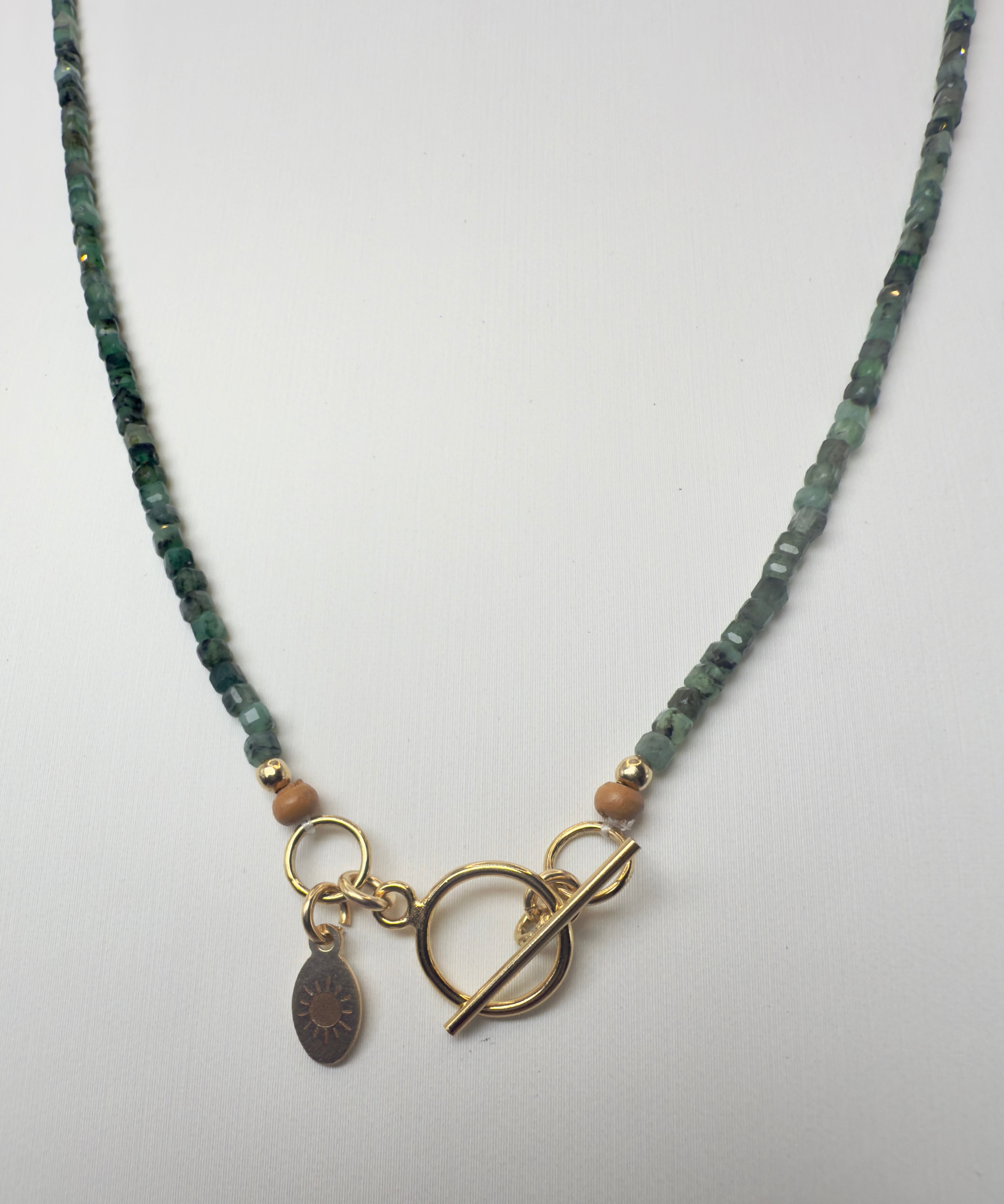 Emerald Faceted Cube Beaded Necklace with Toggle Clasp