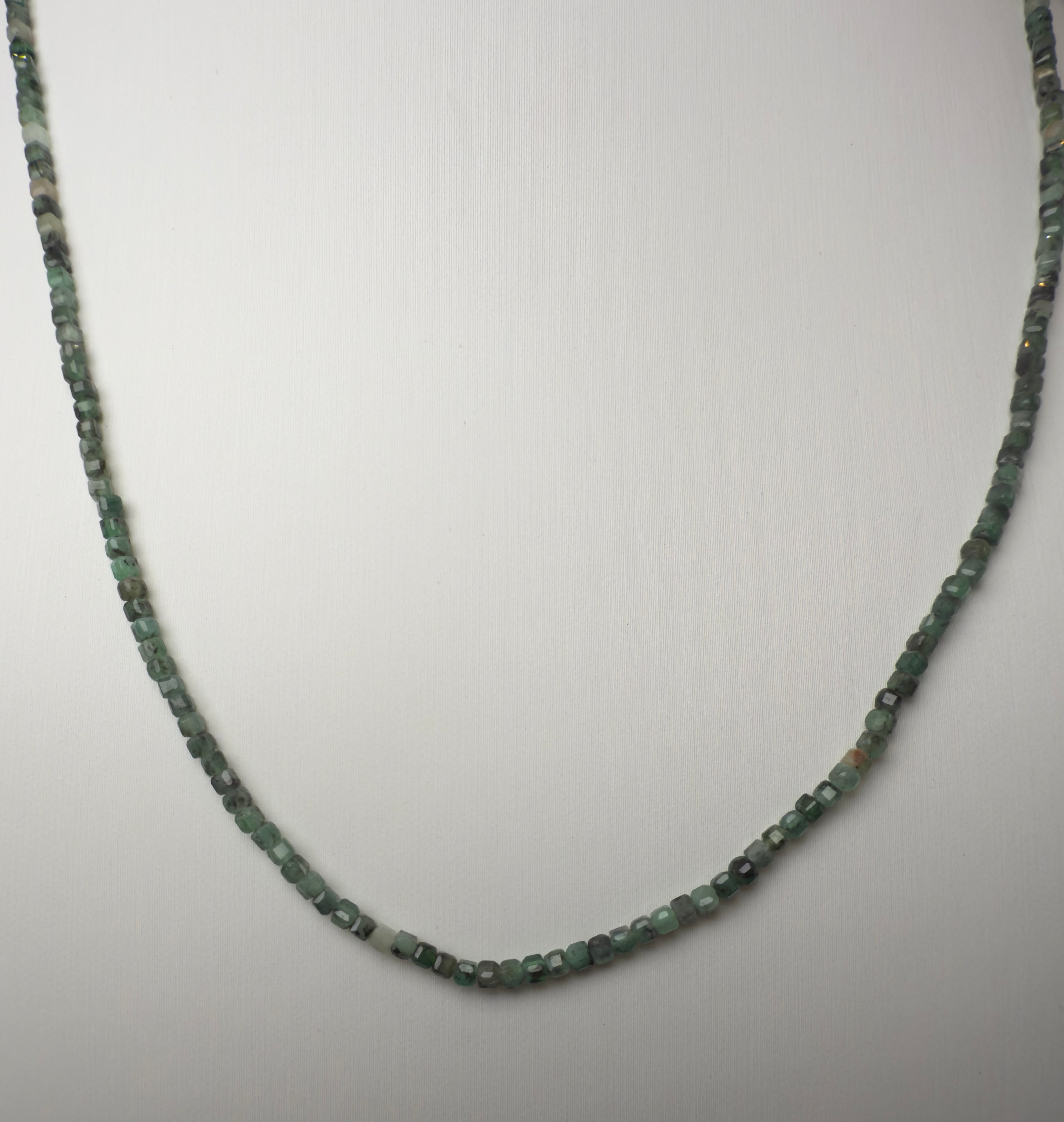 Emerald Faceted Cube Beaded Necklace with Toggle Clasp