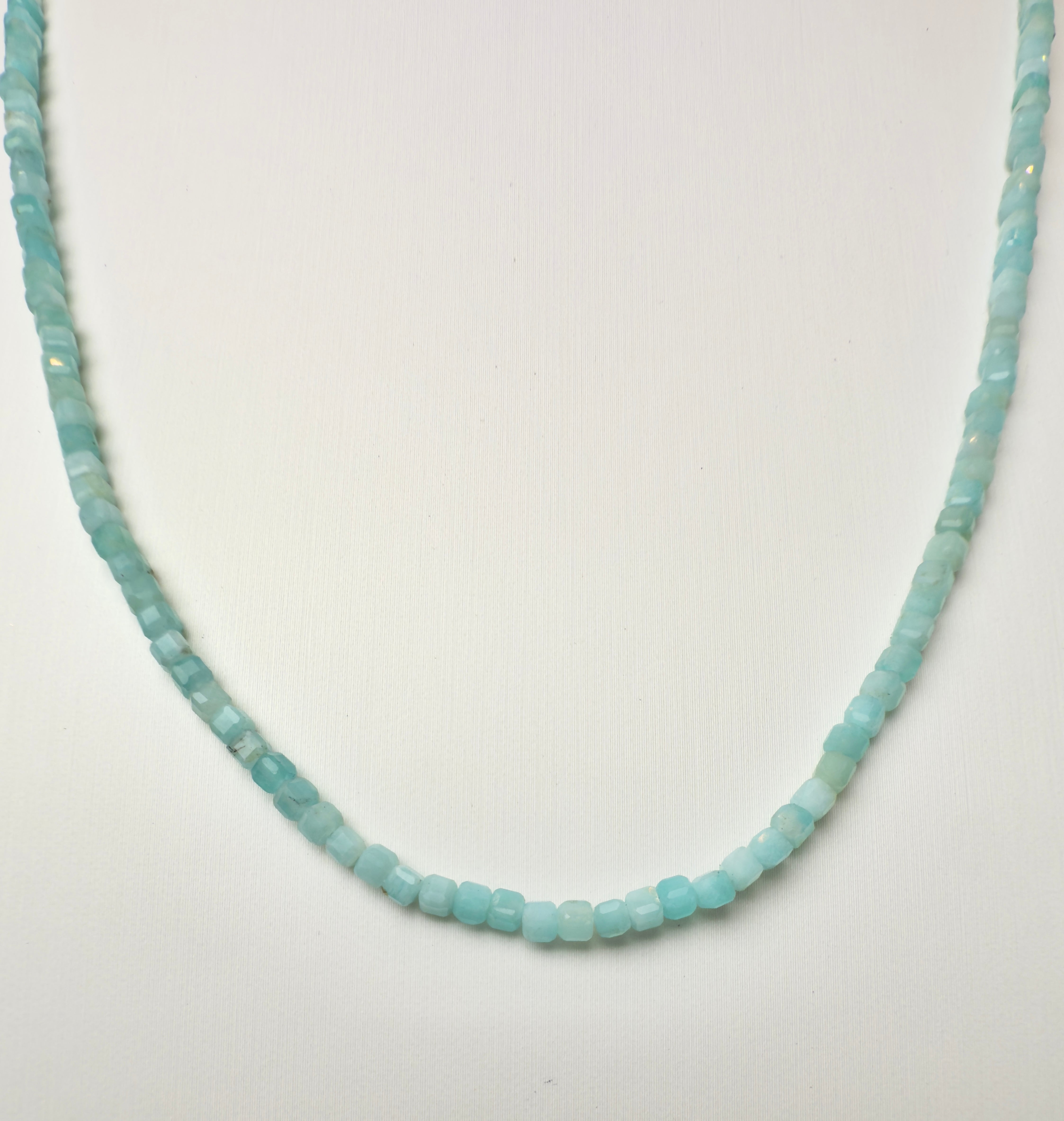 Amazonite Faceted Cube Beaded Necklace with Toggle Clasp