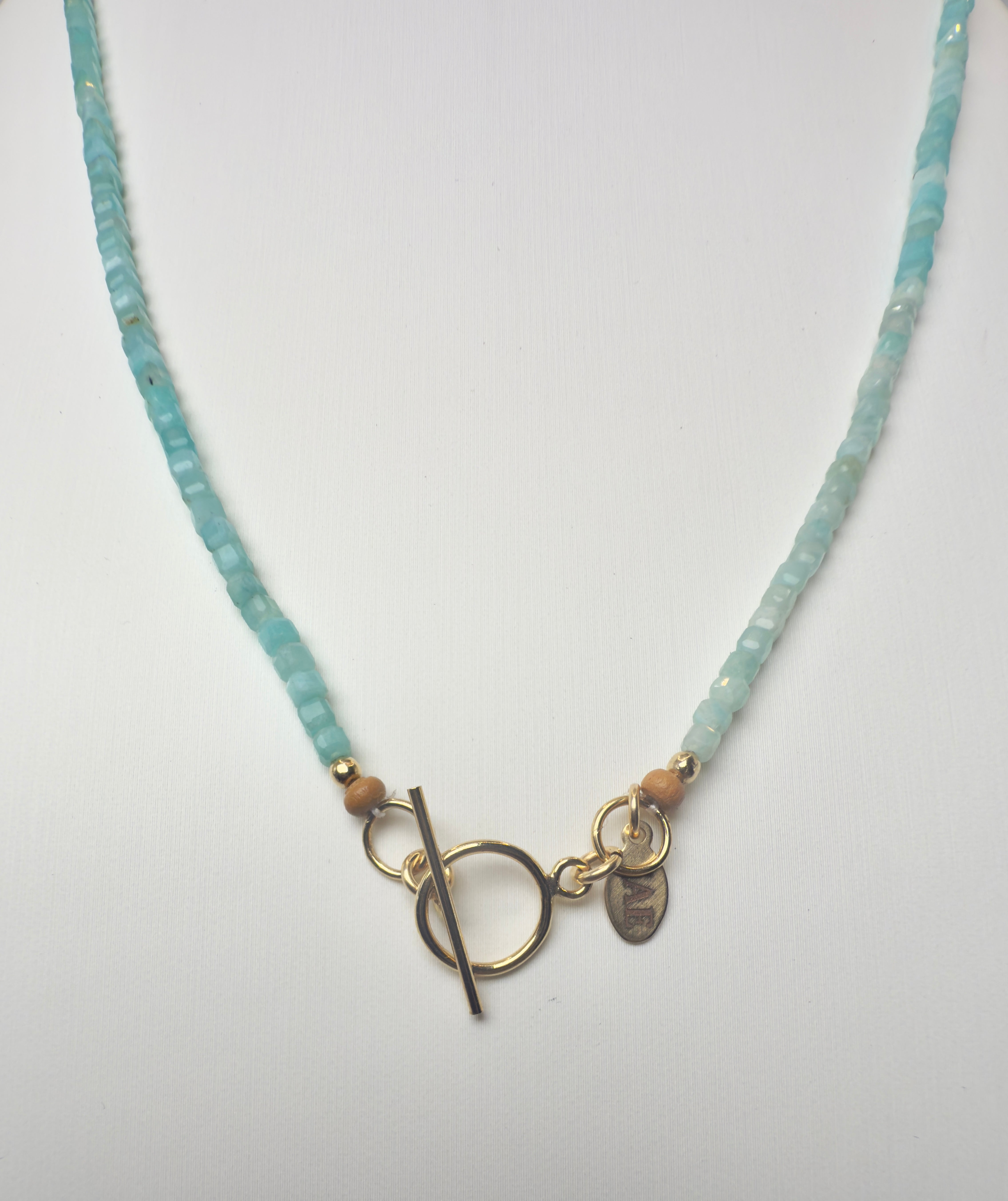 Amazonite Faceted Cube Beaded Necklace with Toggle Clasp