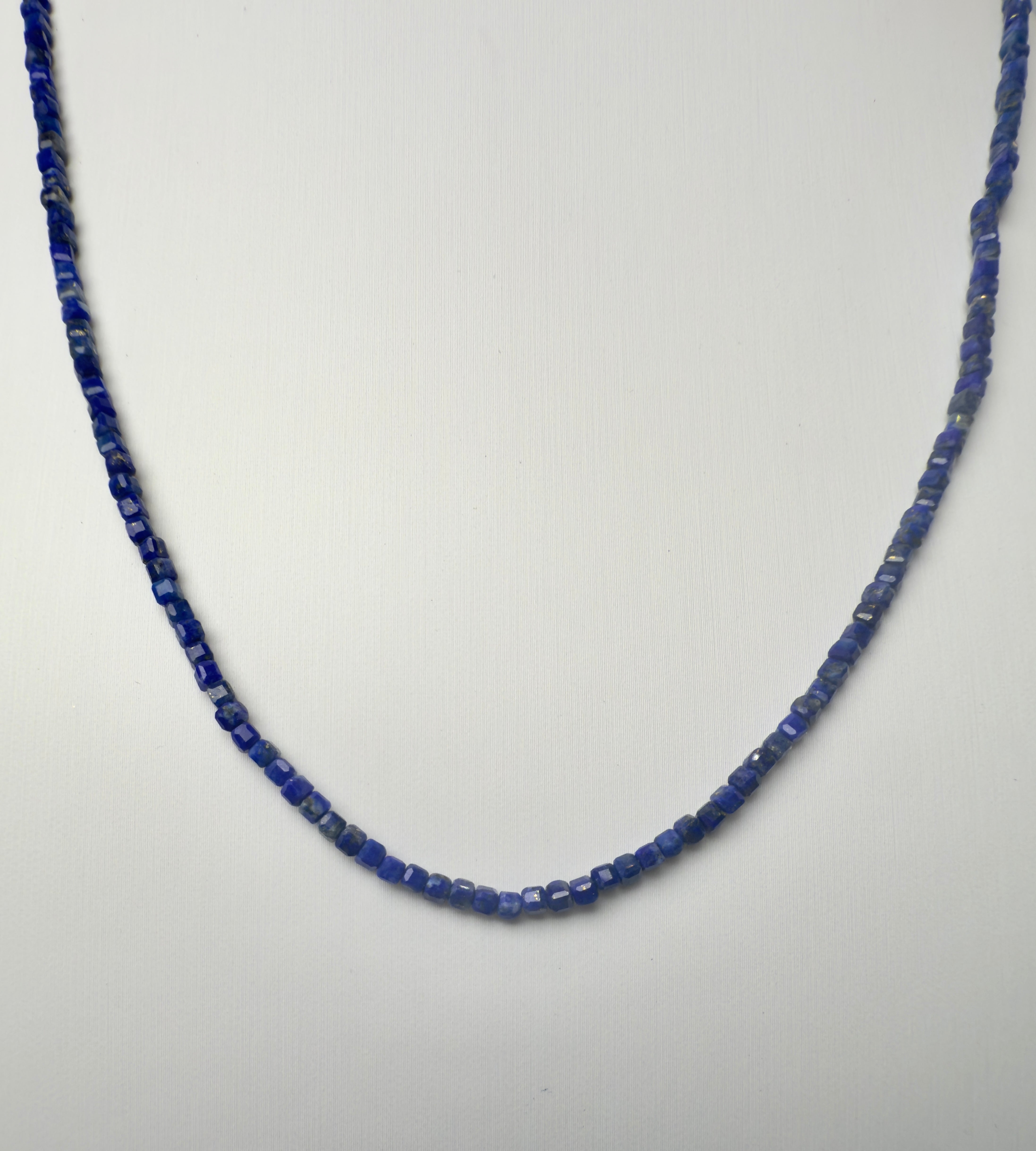 Lapis Lazuli Faceted Cube Beaded Necklace with Toggle Clasp