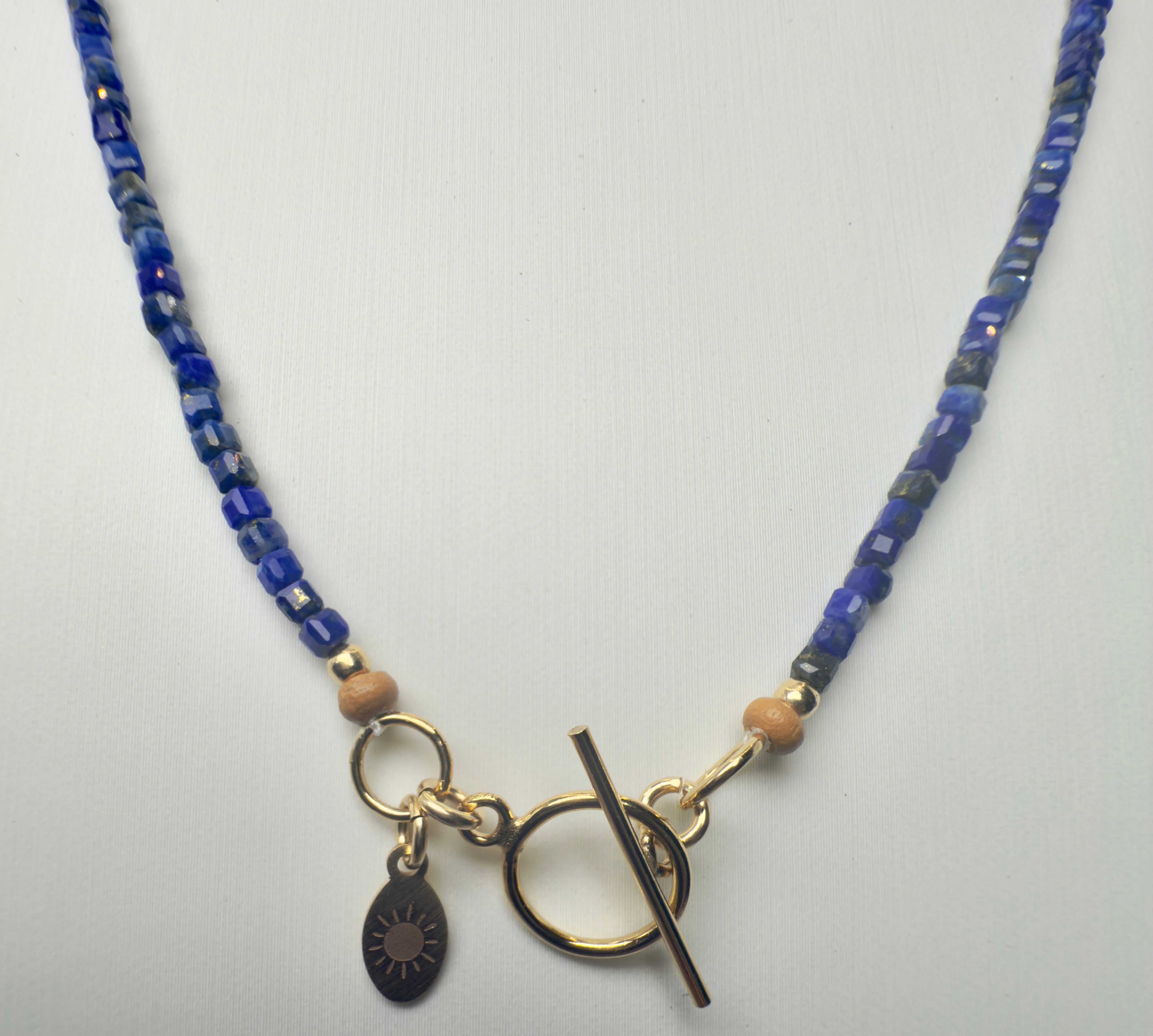 Lapis Lazuli Faceted Cube Beaded Necklace with Toggle Clasp