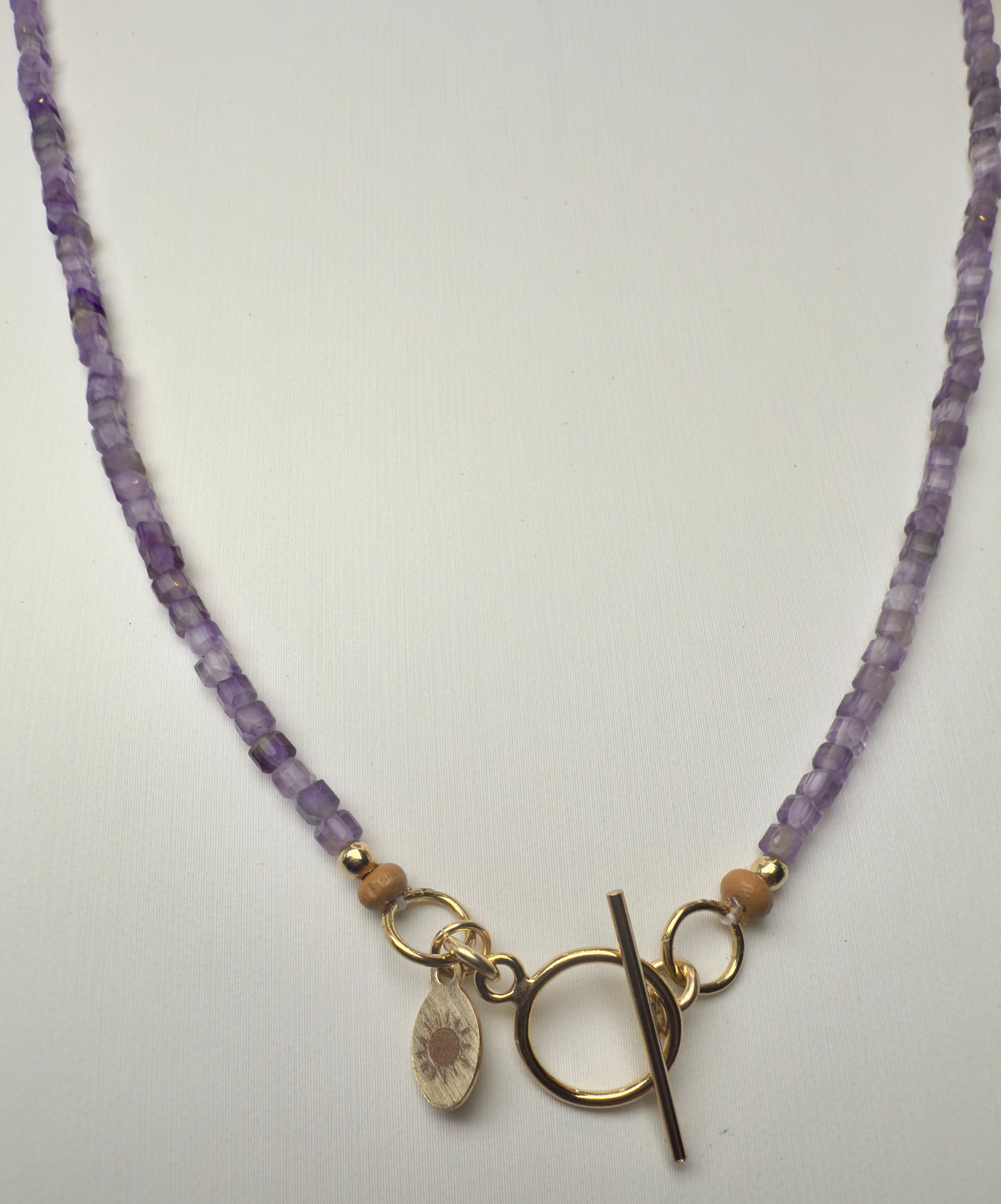 Amethyst Faceted Cube Beaded Necklace with Toggle Clasp