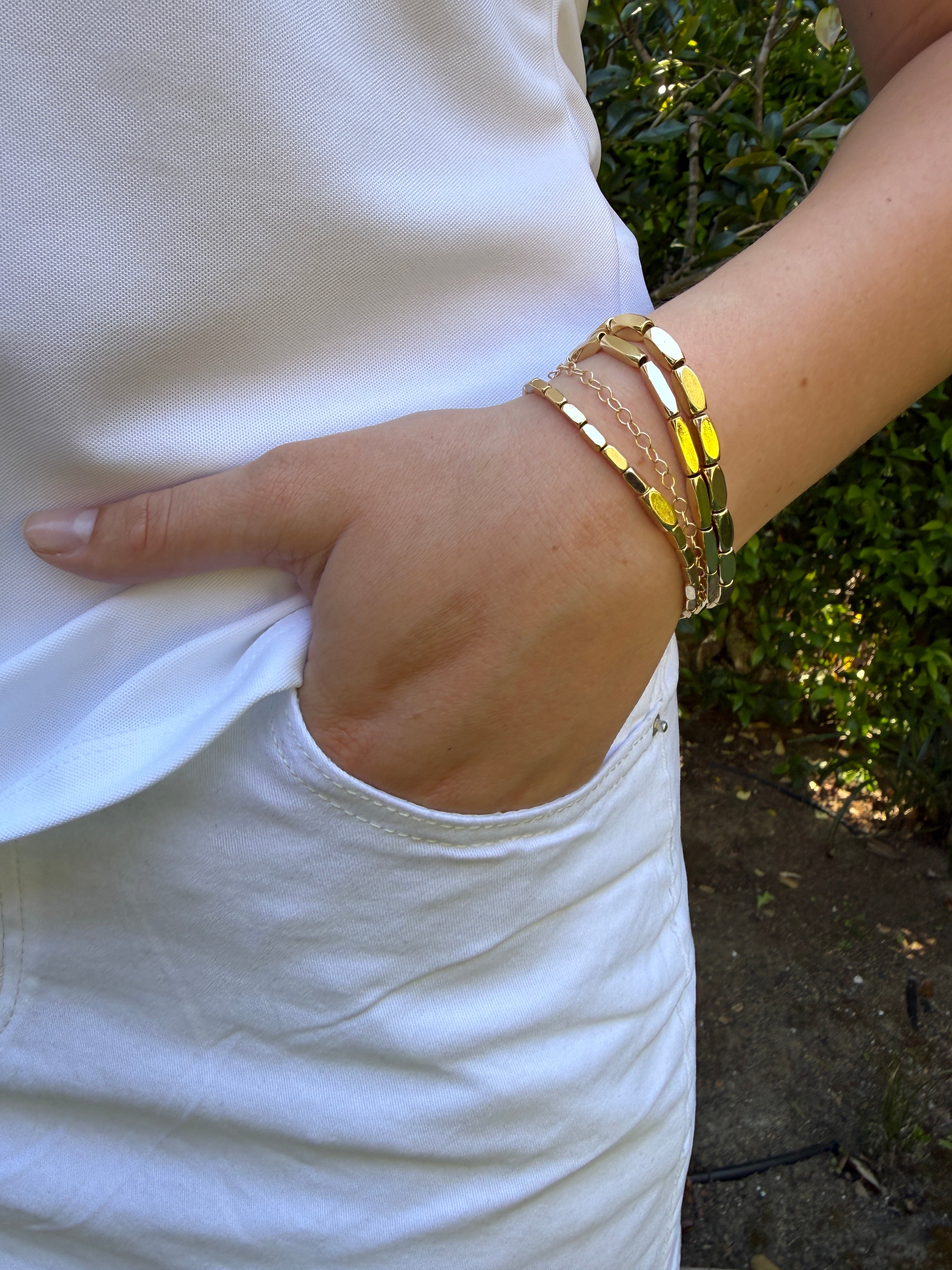 The Blair - Rectangular Gold Beaded Bracelet