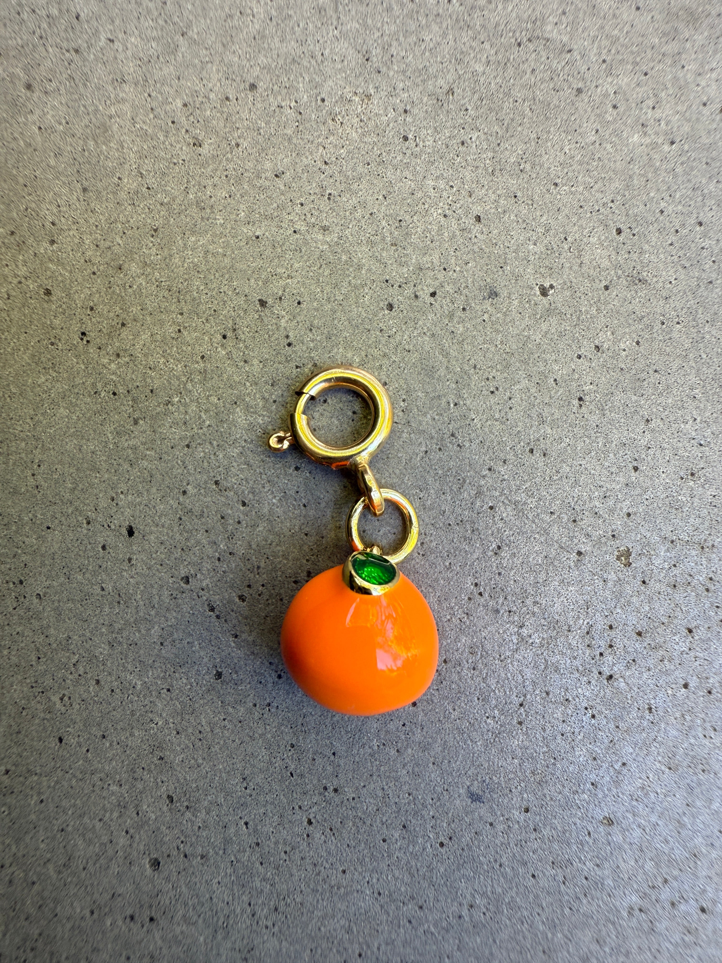 Enamel Orange Fruit Charm with Clip-on Connector