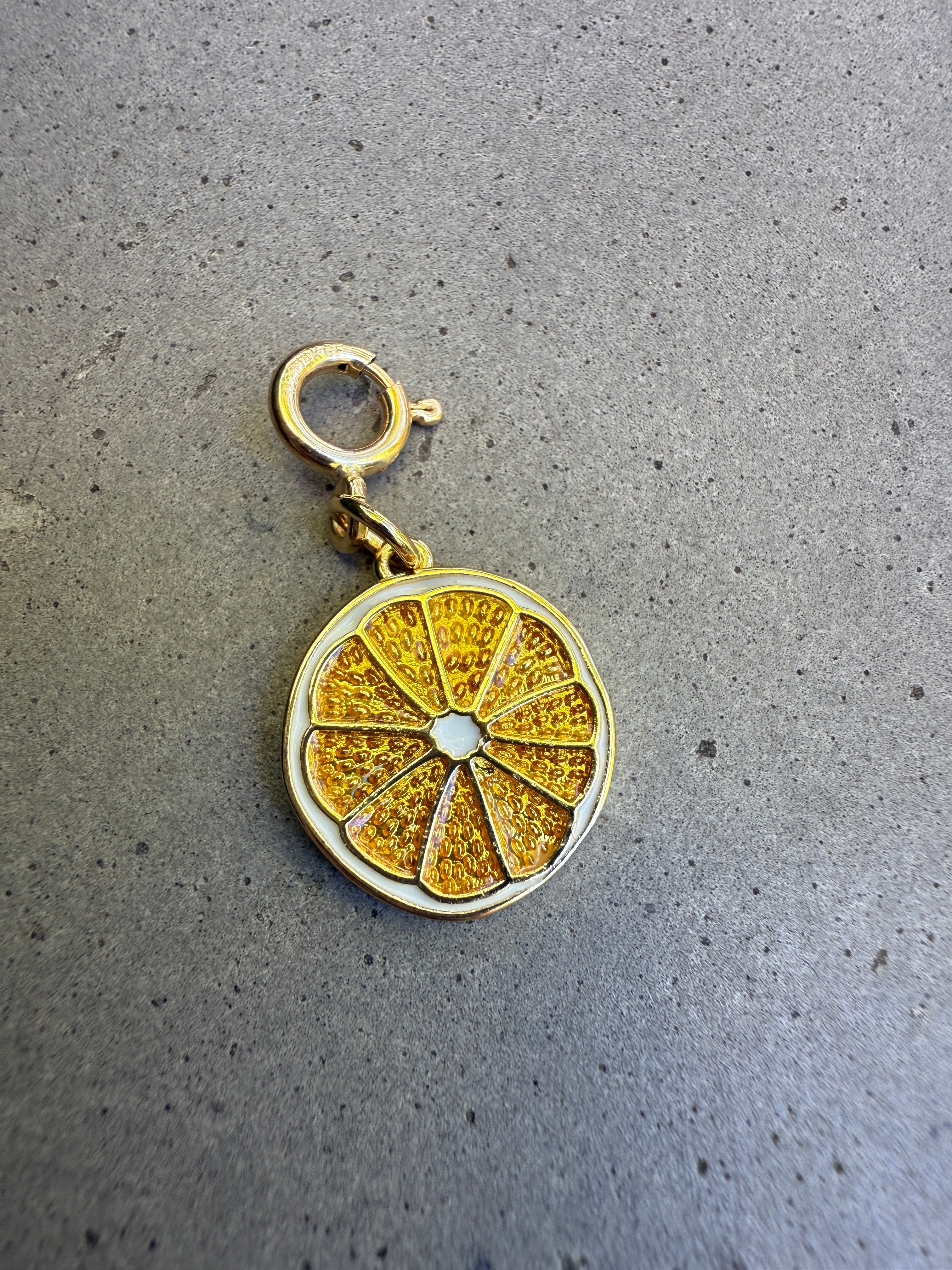 Enamel Orange Slice Charm with Clip-on Connector
