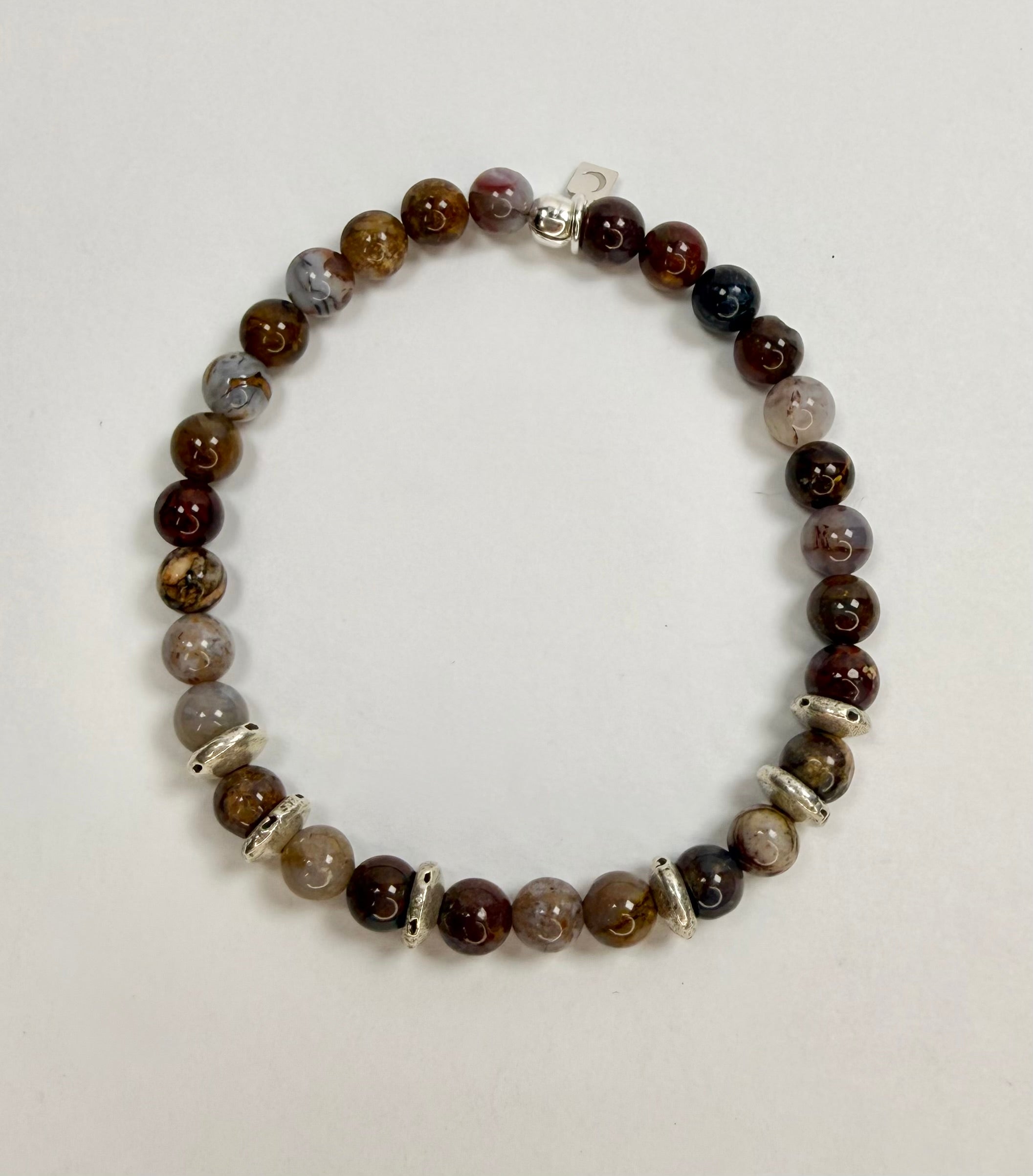 The Brian - Petrified Wood and Fine Silver Beaded Bracelet
