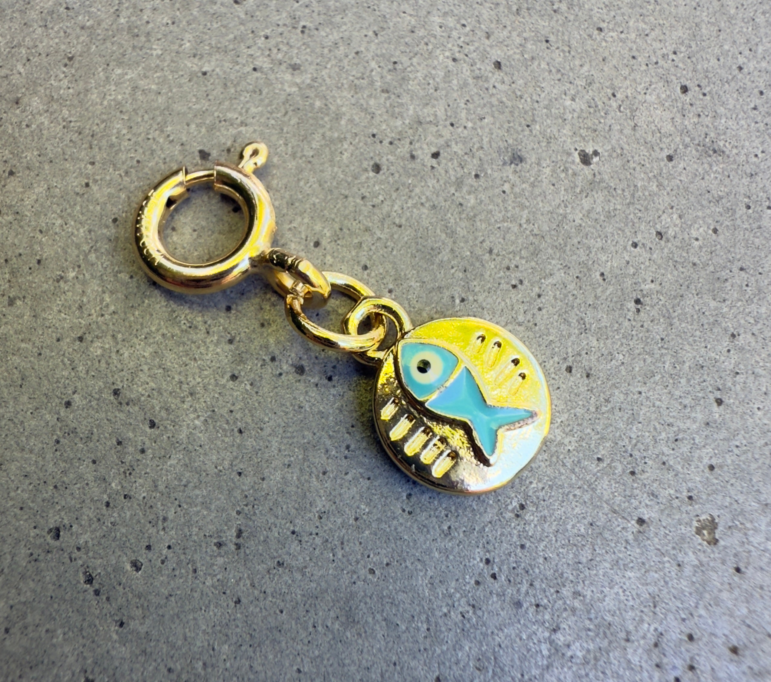 Mini Blue Fish Medallion Charm with Clip-on Connector