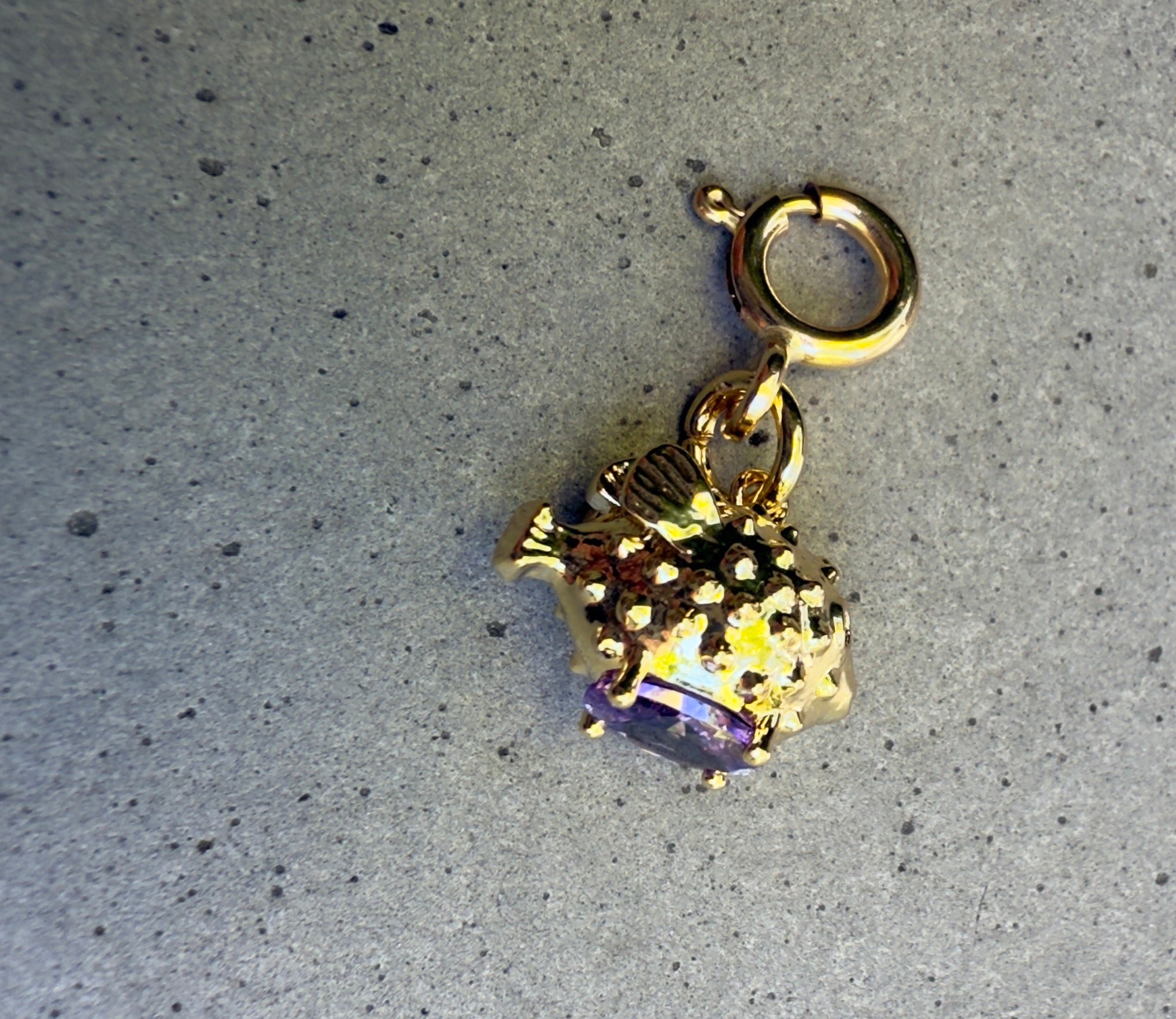 Pufferfish with Purple CZ Charm with Clip-on Connector