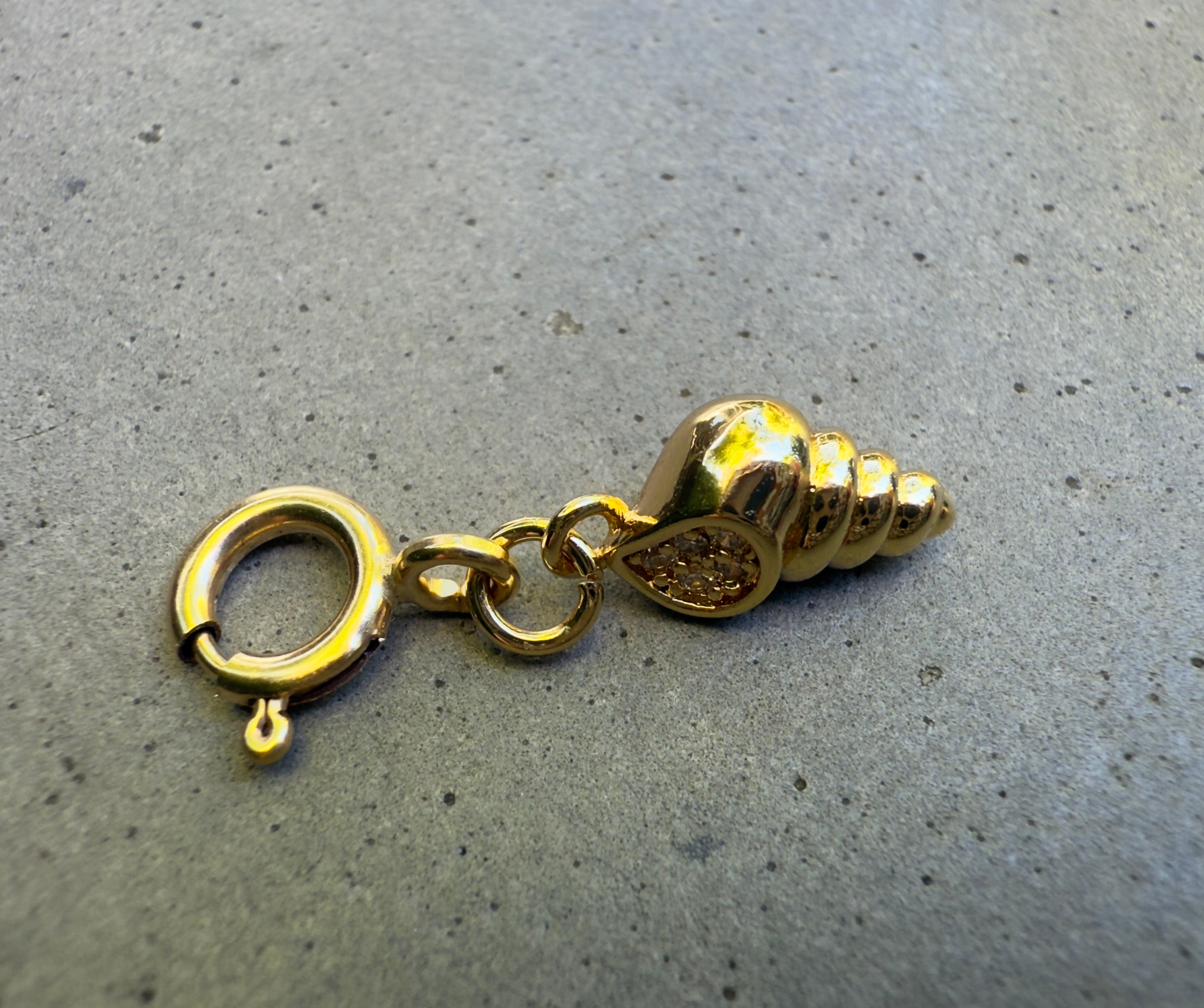 Cone Shell with CZ Charm with Clip-on Connector
