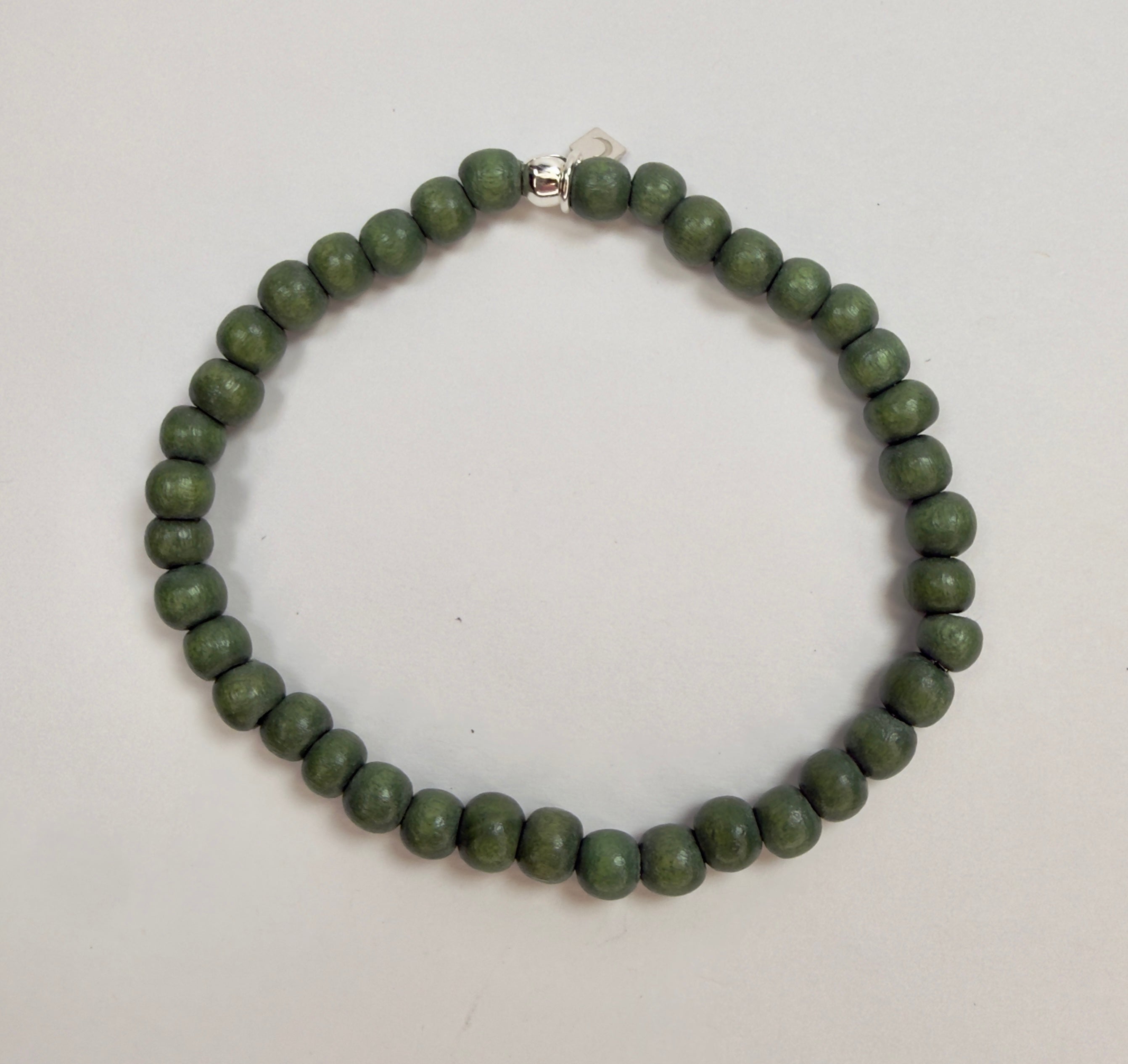 The Essentials Wood Beaded Bracelet in Olive Green