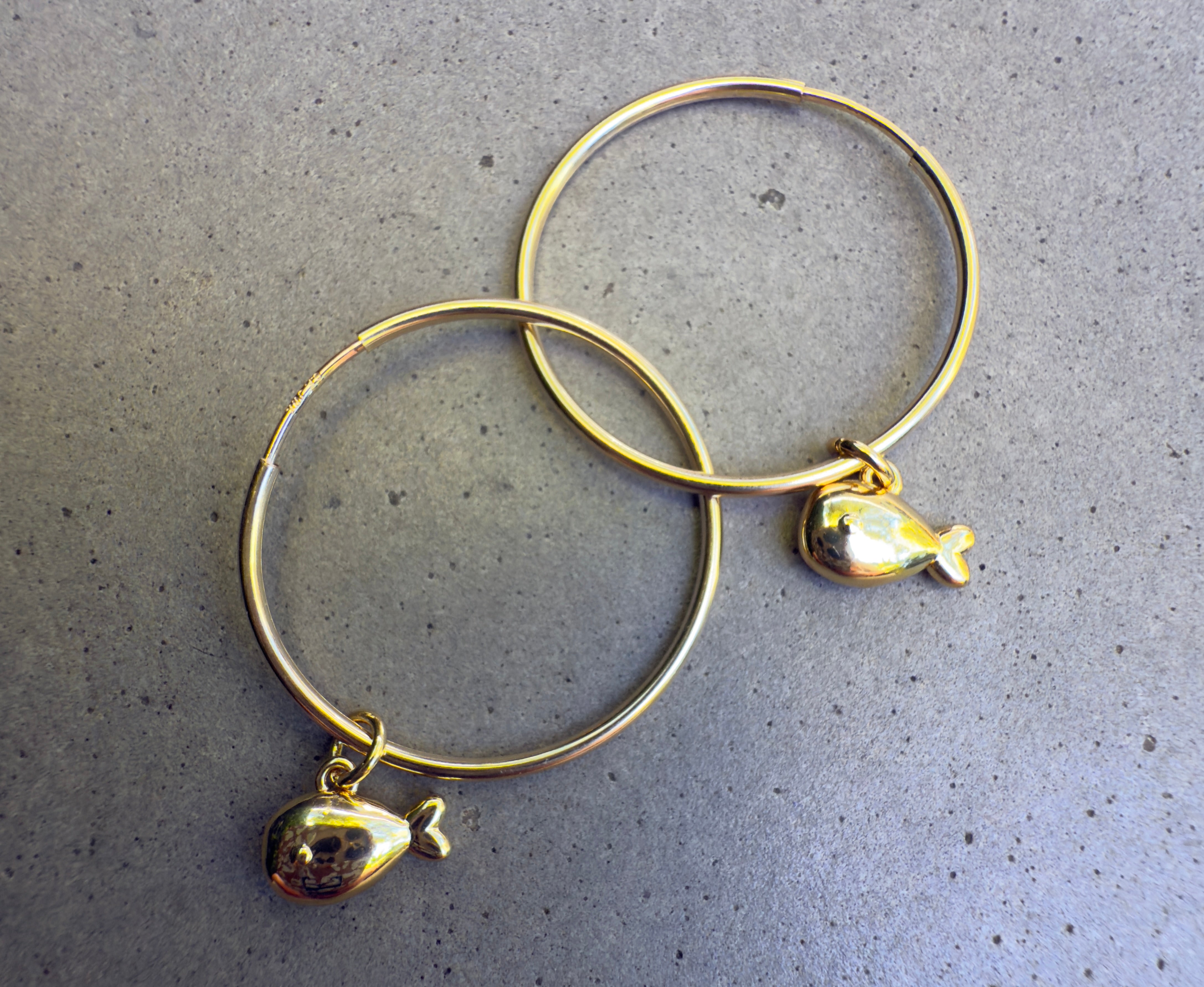 Hoop Earrings with Gold Fish Charm