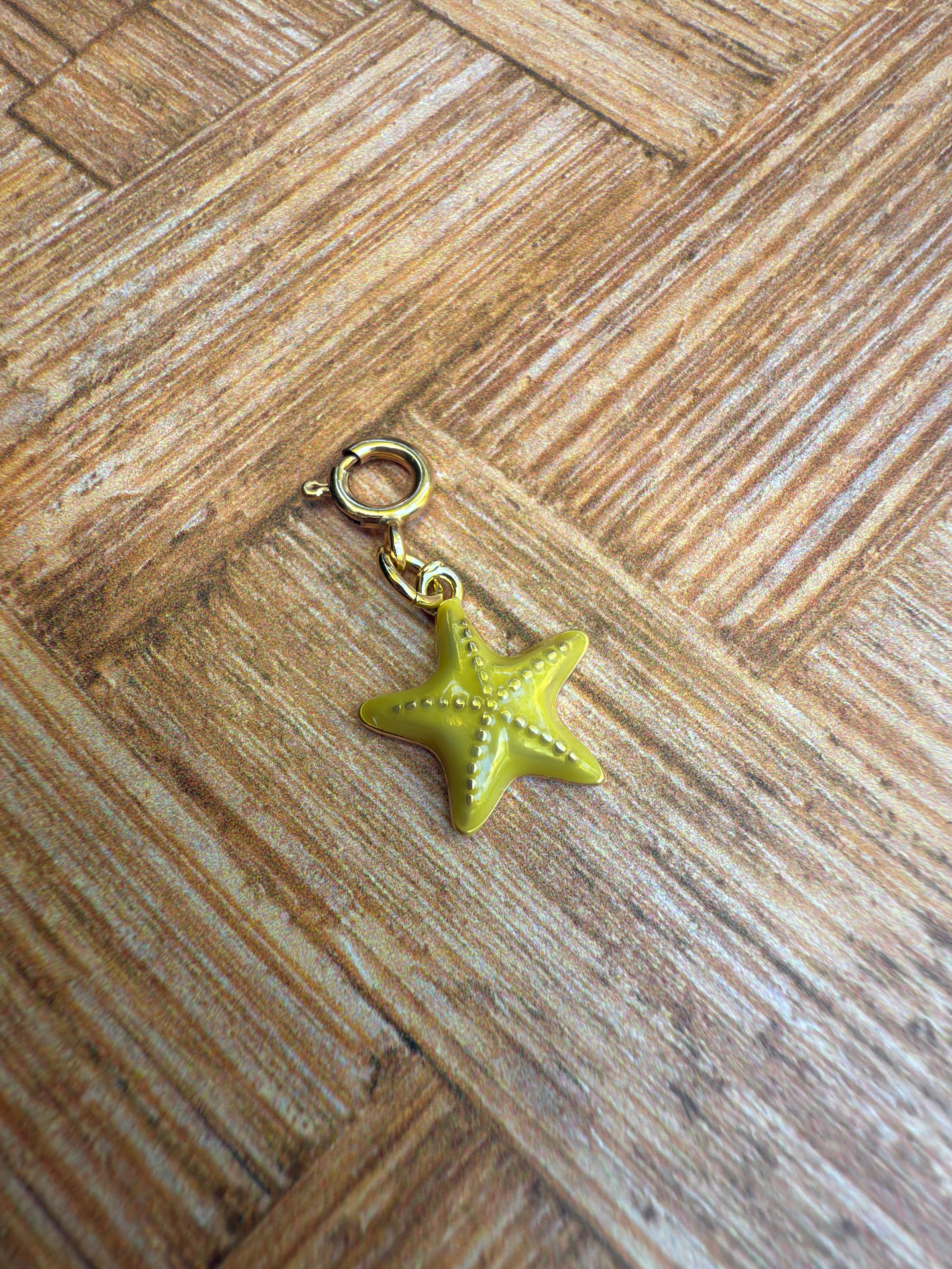 Yellow Enamel Starfish Charm with Clip-on Connector