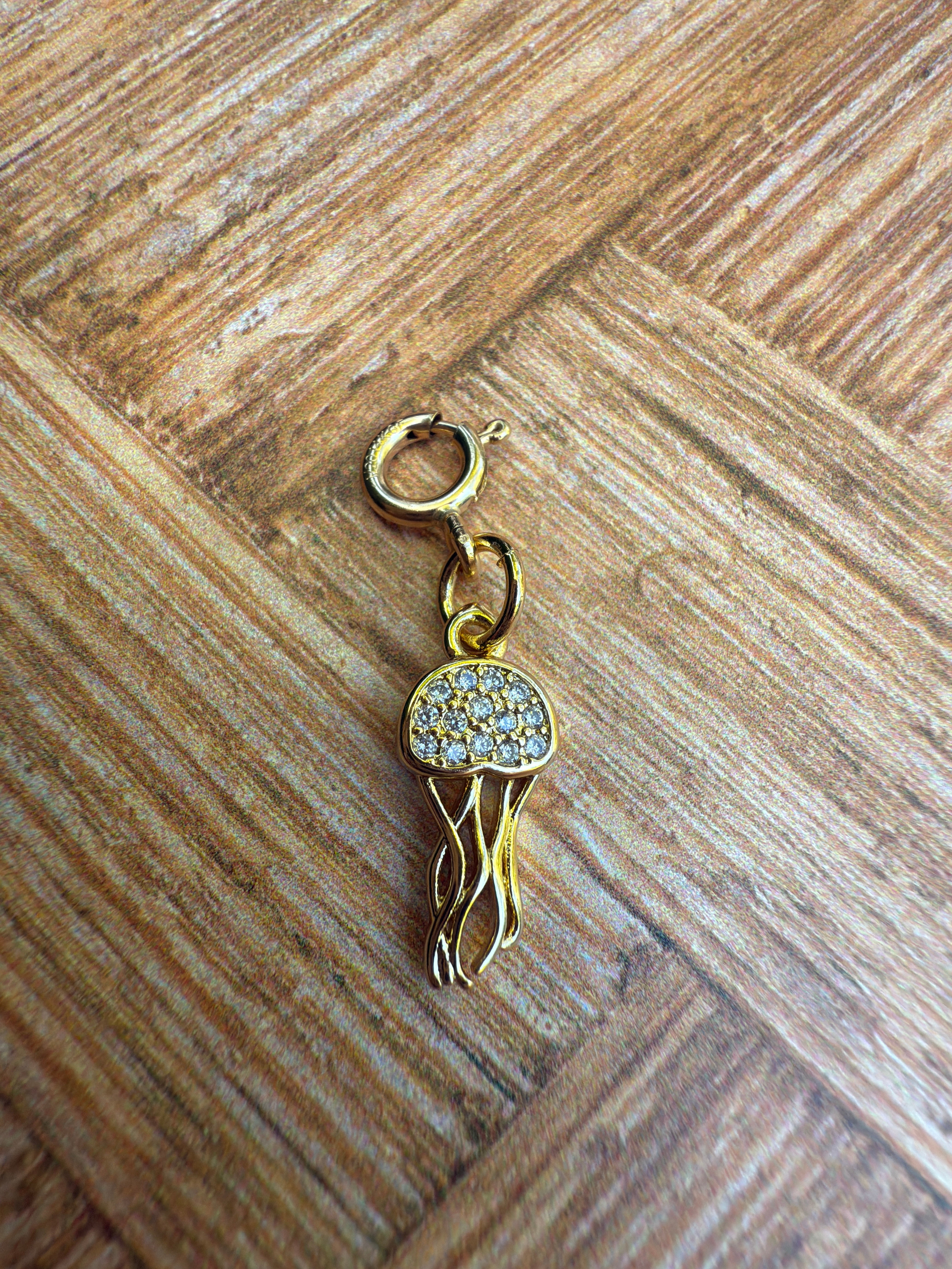 Spotted CZ Jellyfish Charm with Clip-on Connector