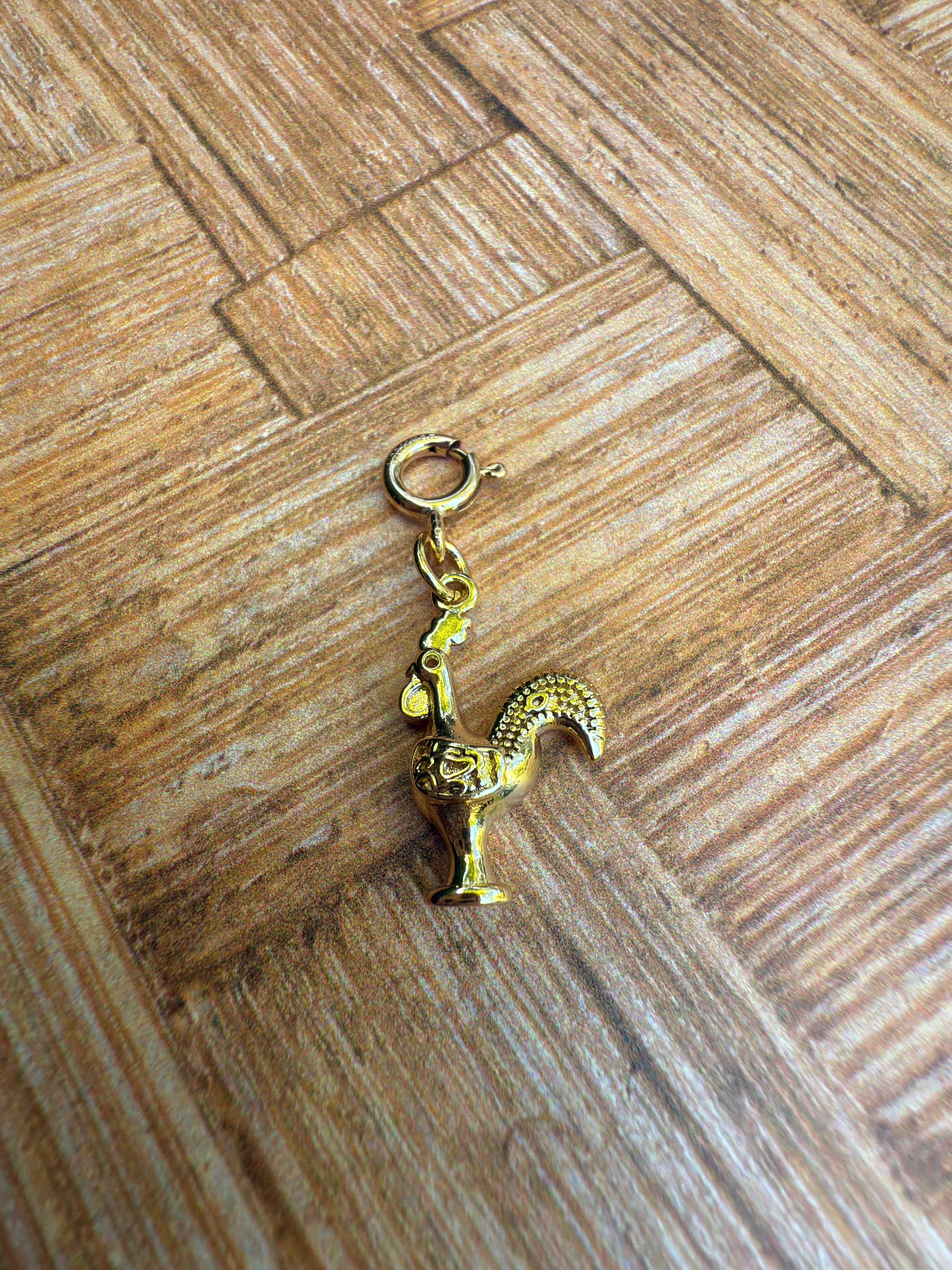 Gold Rooster Charm with Clip-on Connector