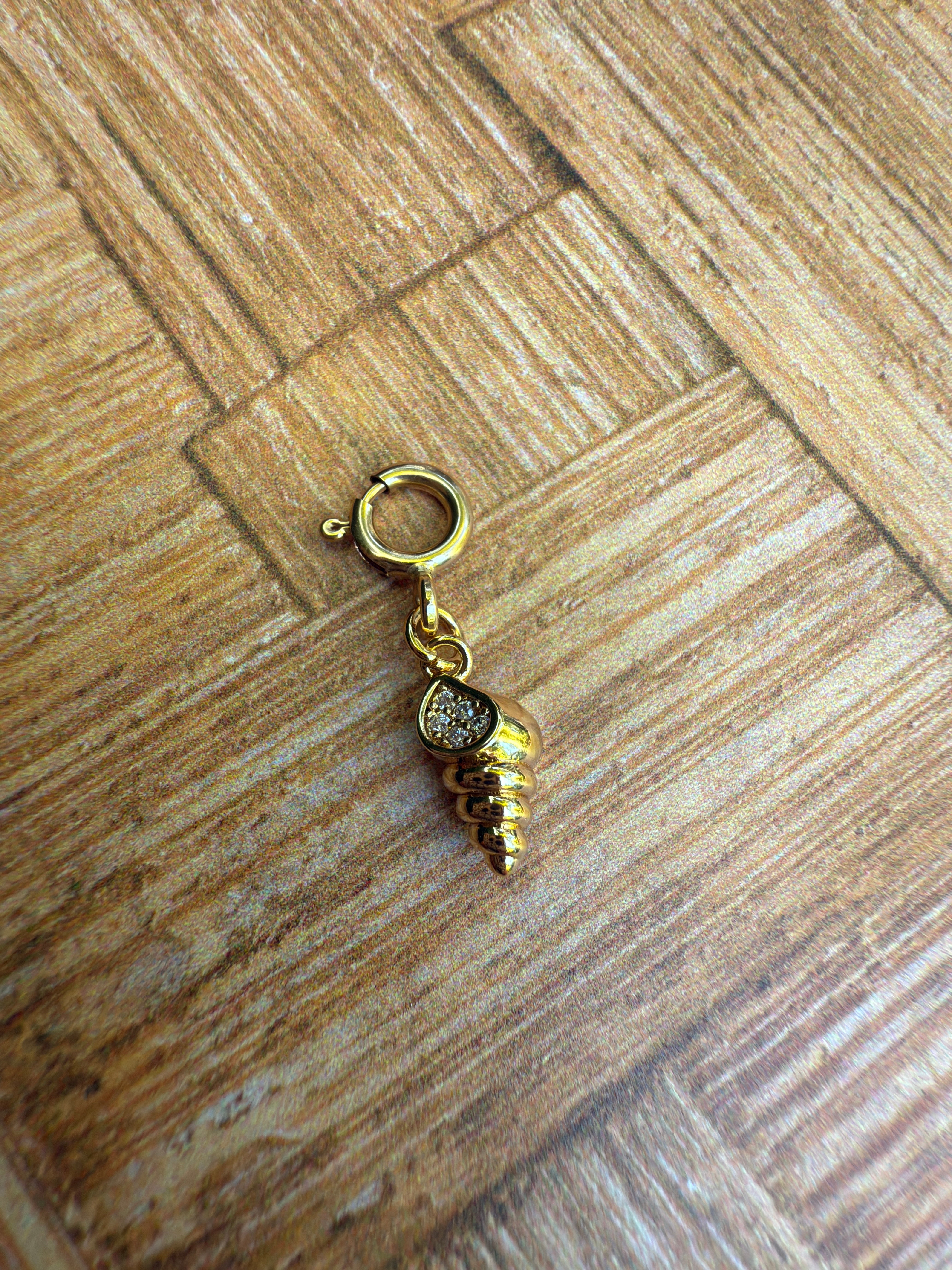 Cone Shell with CZ Charm with Clip-on Connector
