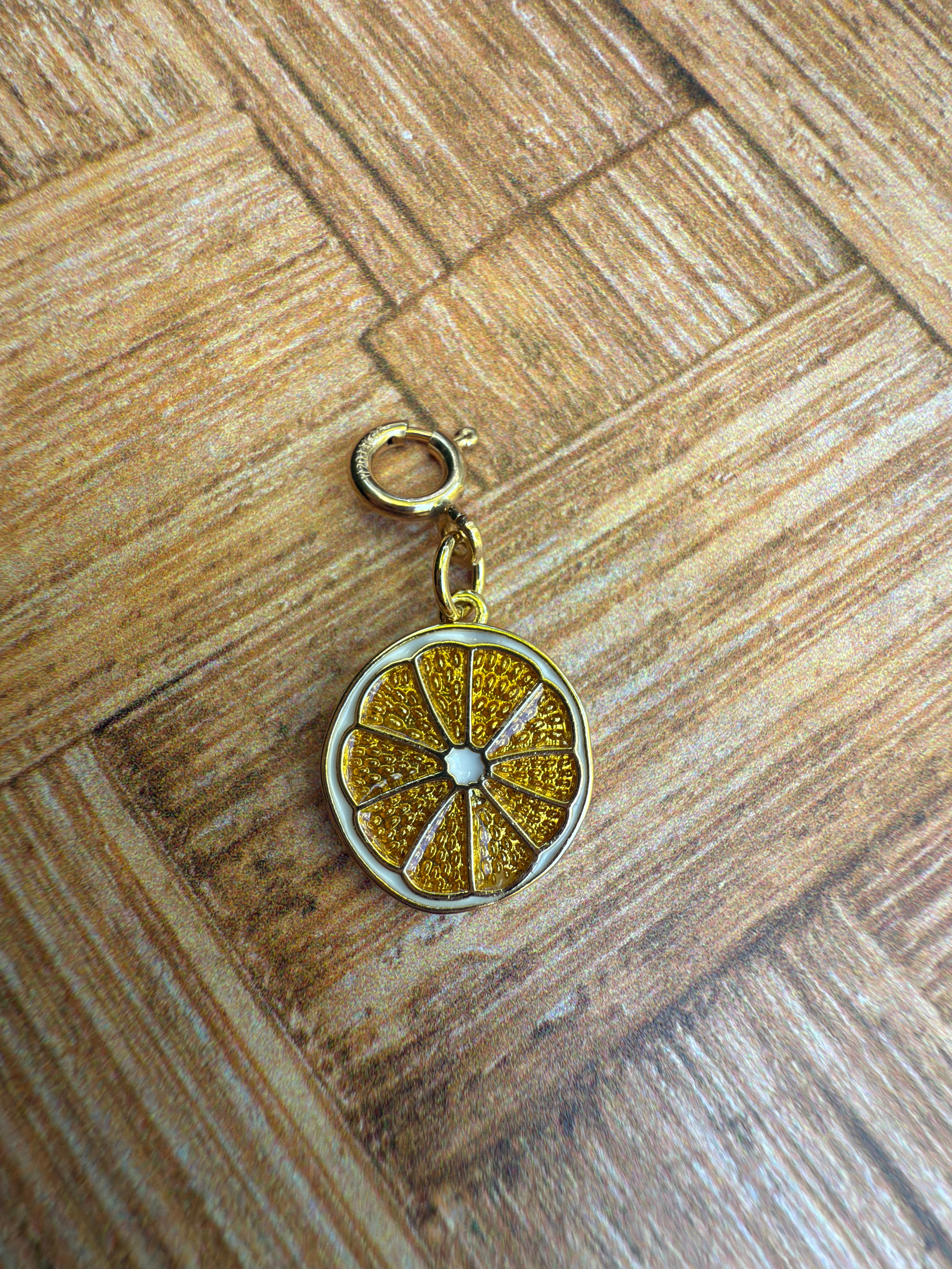 Enamel Orange Slice Charm with Clip-on Connector