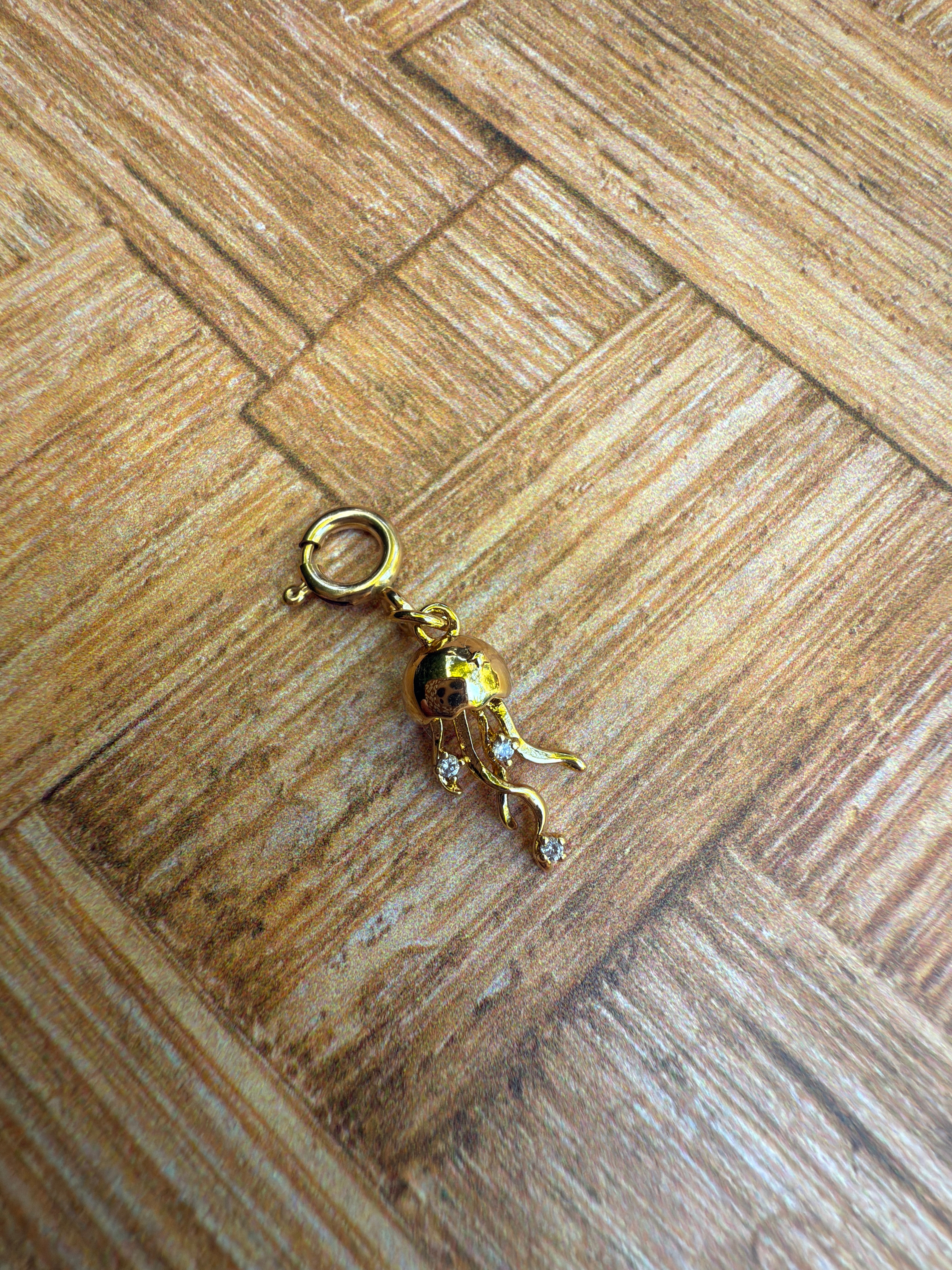 Gold Jellyfish Charm with Clip-on Connector