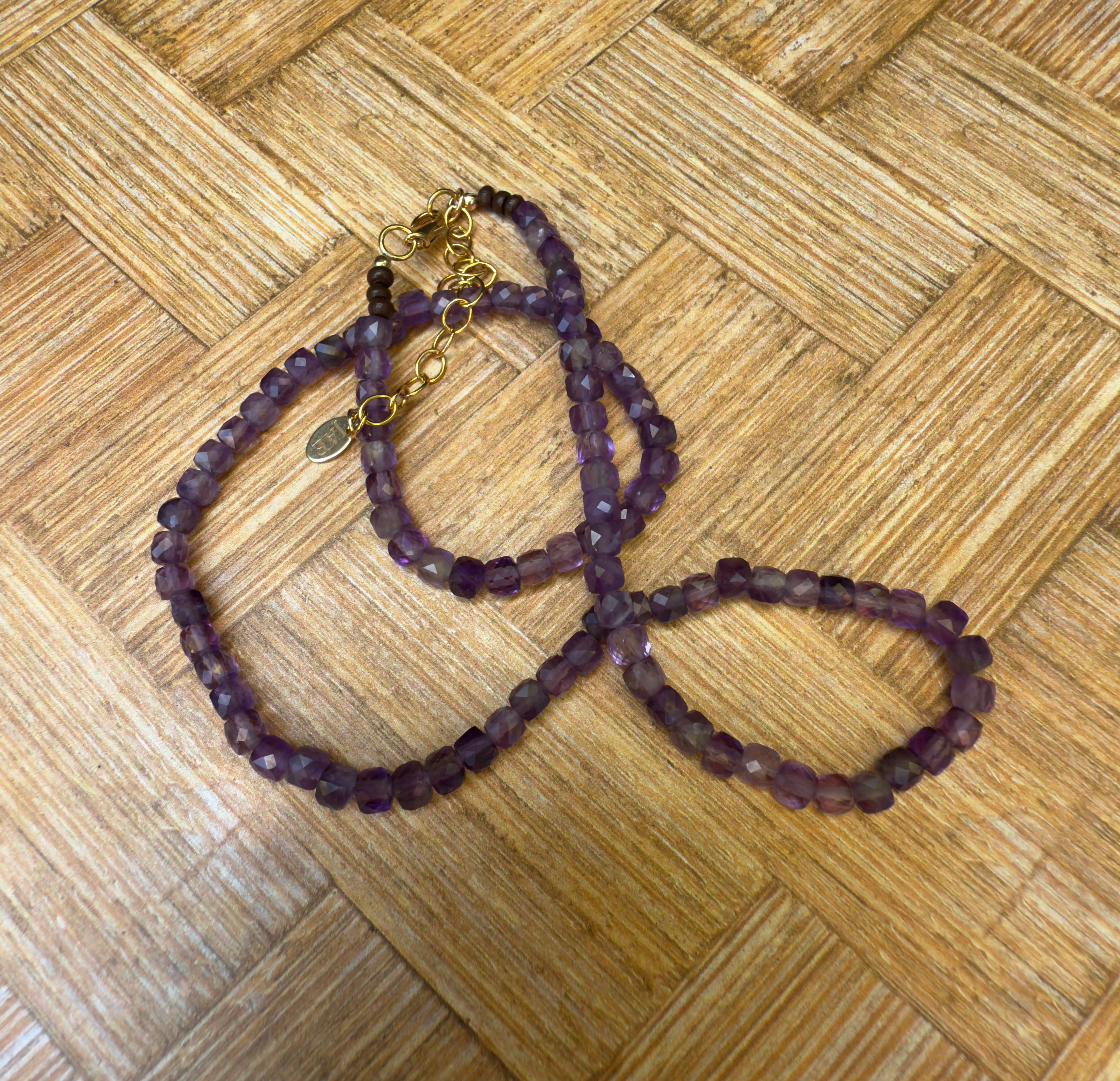 Amethyst Faceted Cube Beaded Necklace