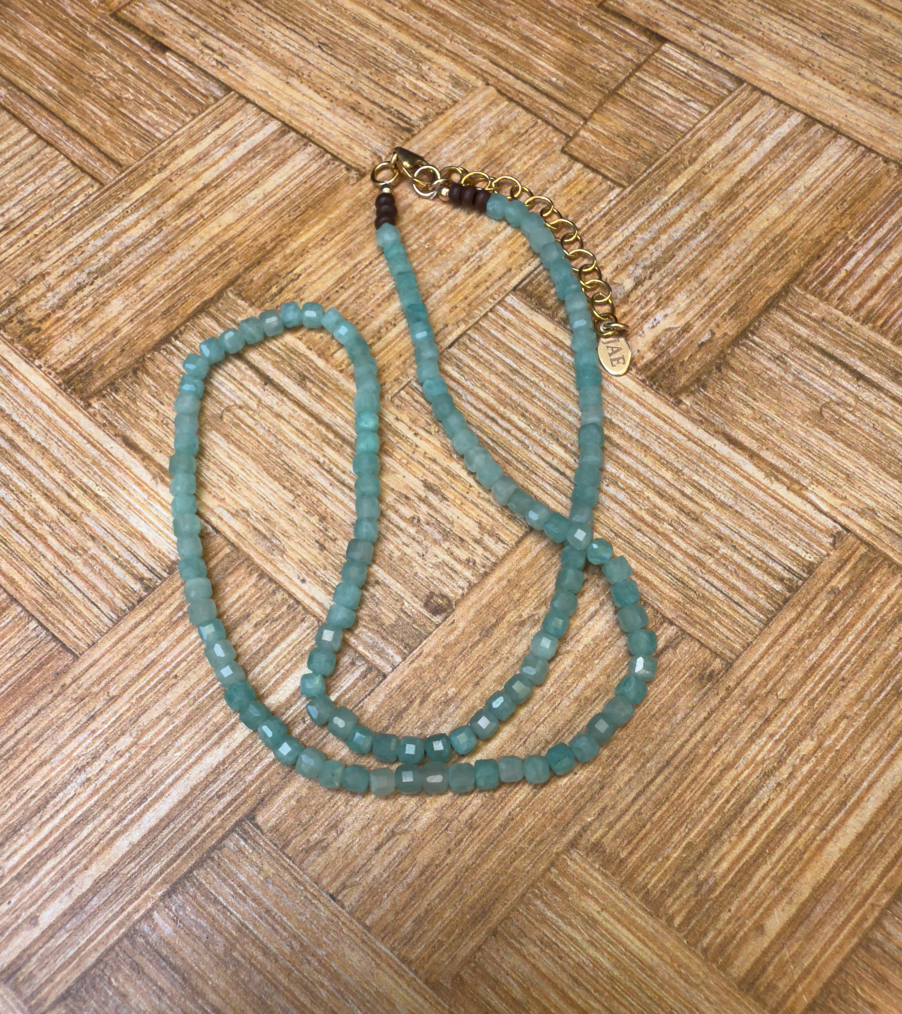 Amazonite Faceted Cube Beaded Necklace