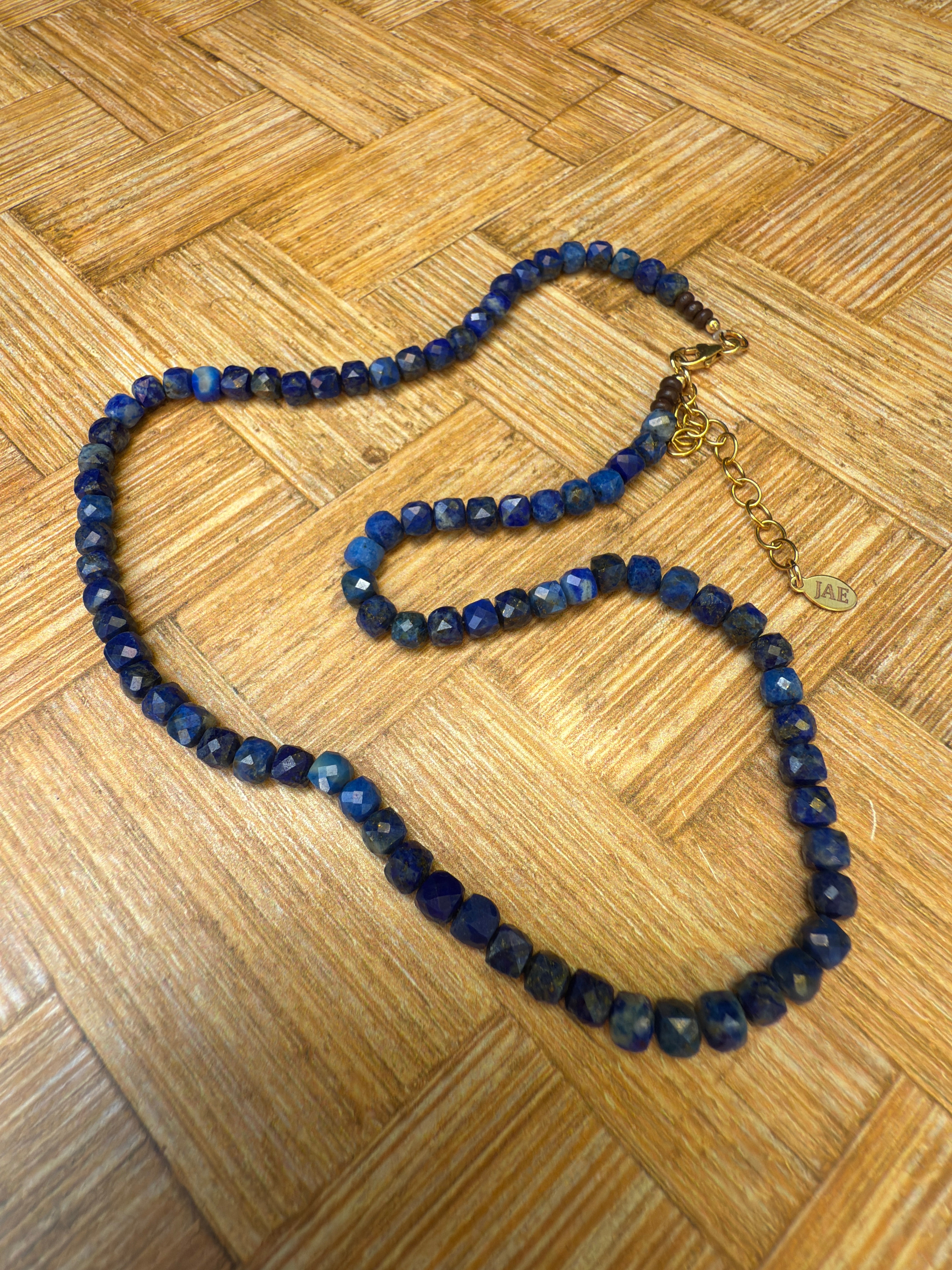 Lapis Lazuli Faceted Cube Beaded Necklace